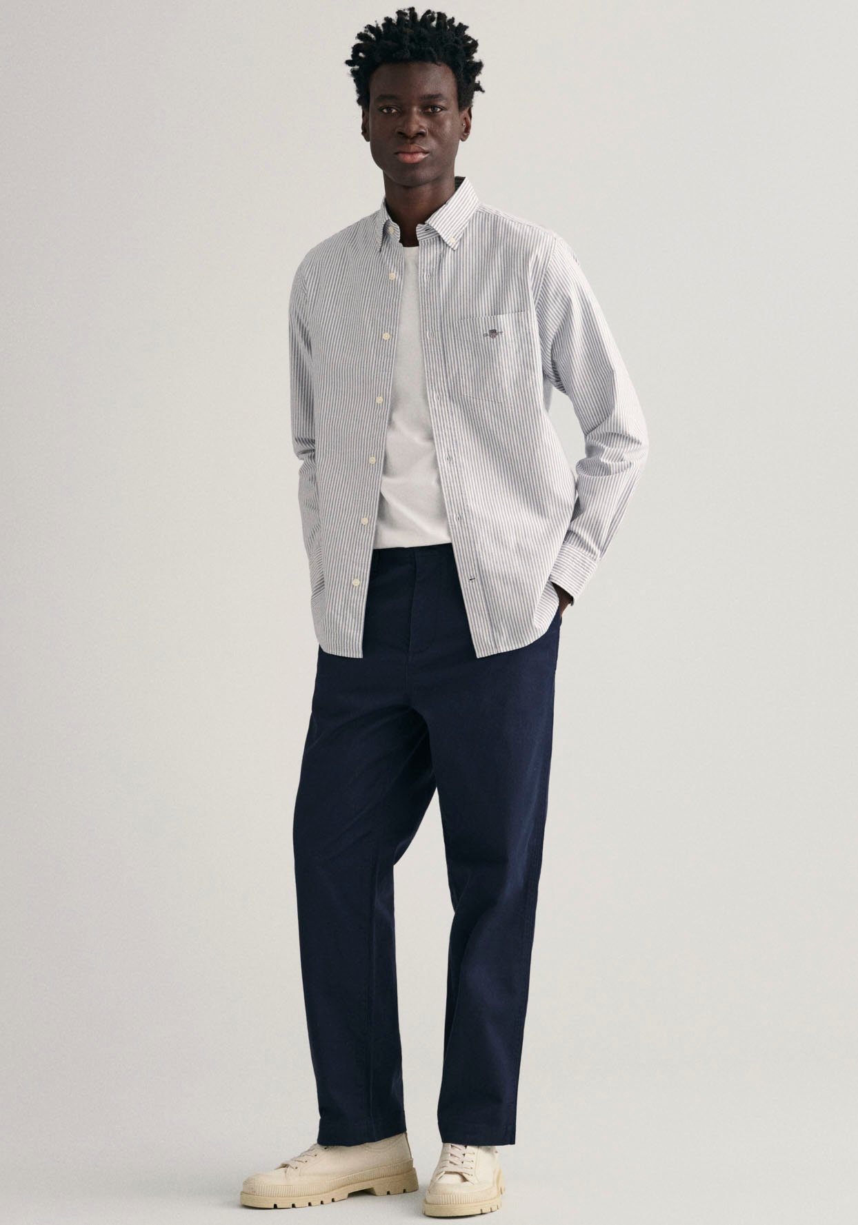 Gant Overhemd met lange mouwen Regular fit Oxford overhemd gestructureerd duurzaam dikker gestreept