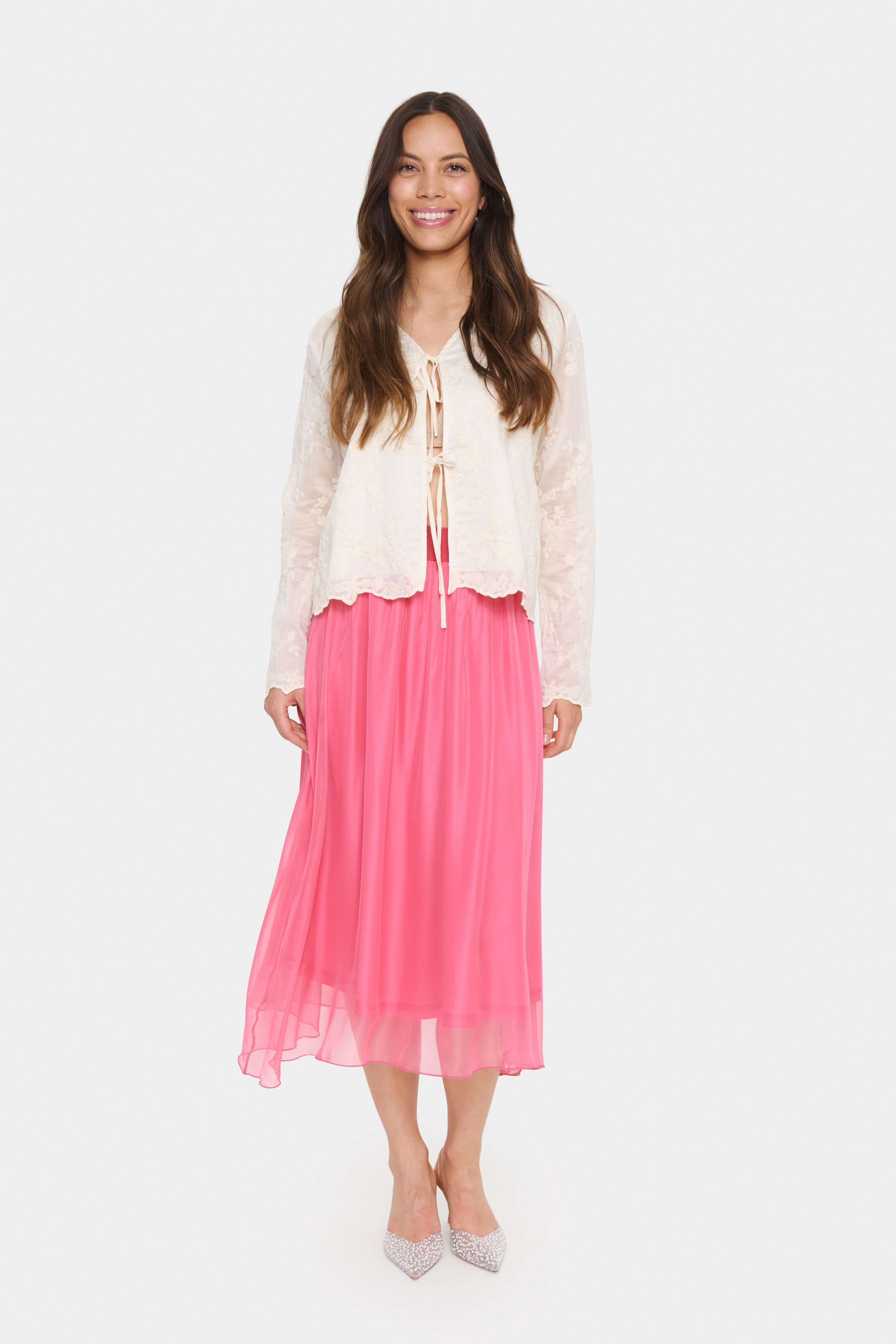 Saint Tropez Midirok CoralSZ Skirt gemaakt van chiffon