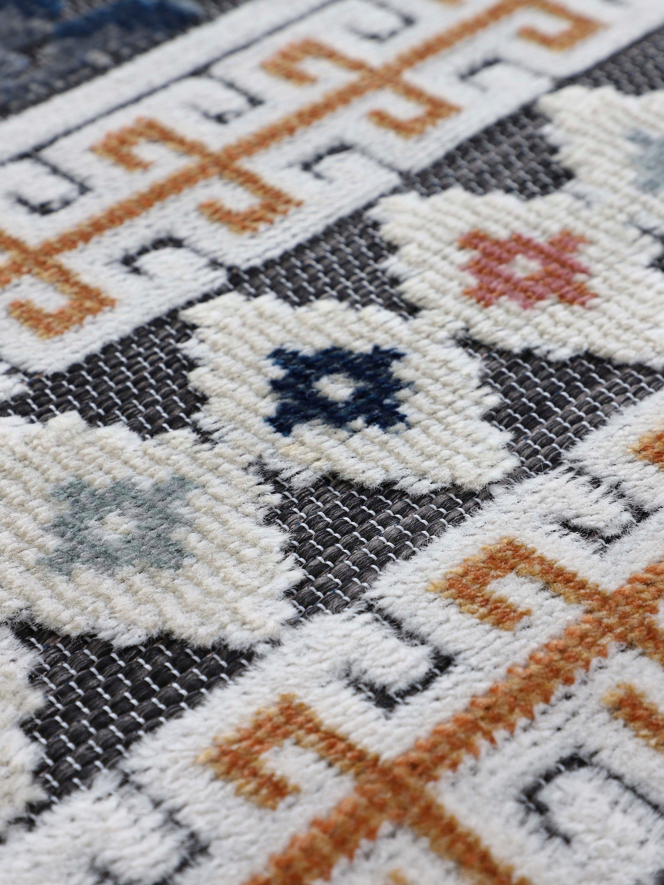 carpetfine Vloerkleed Deja 103 robust vlakweefsel, motief - florale palmbladeren, hoog-laag effect