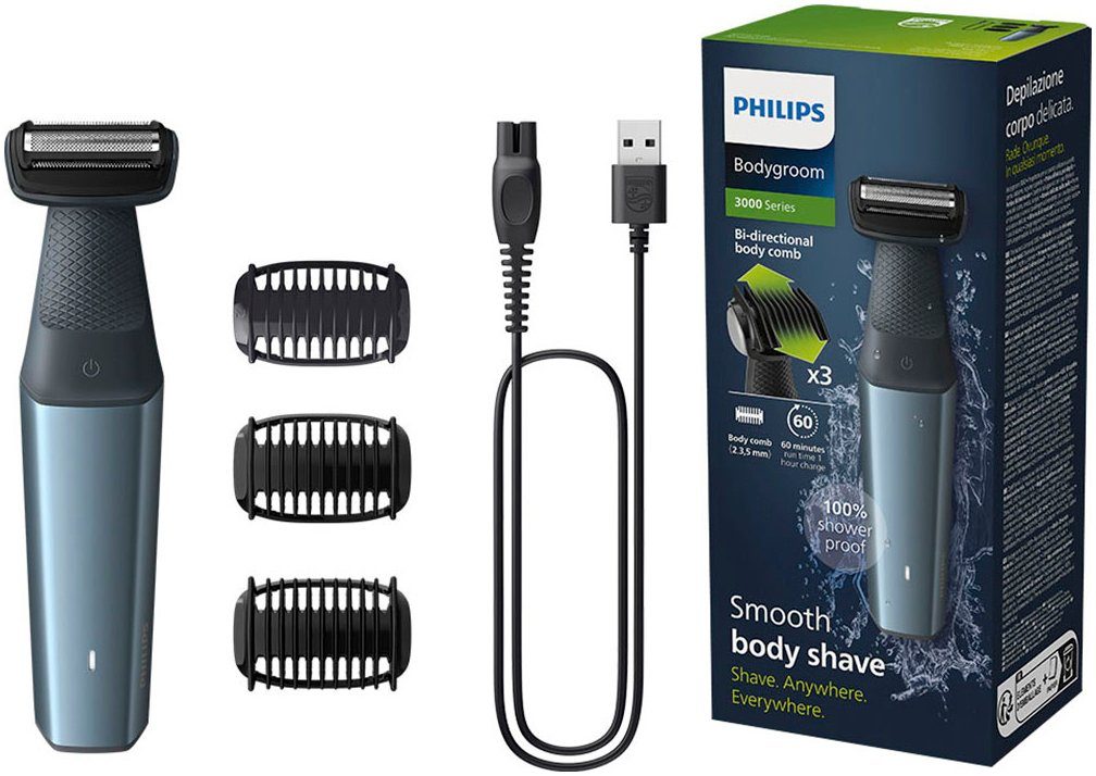 Philips Elektrisch scheerapparaat Series 3000 BG3027/05 met 3 trimopzetstukken, volledig...