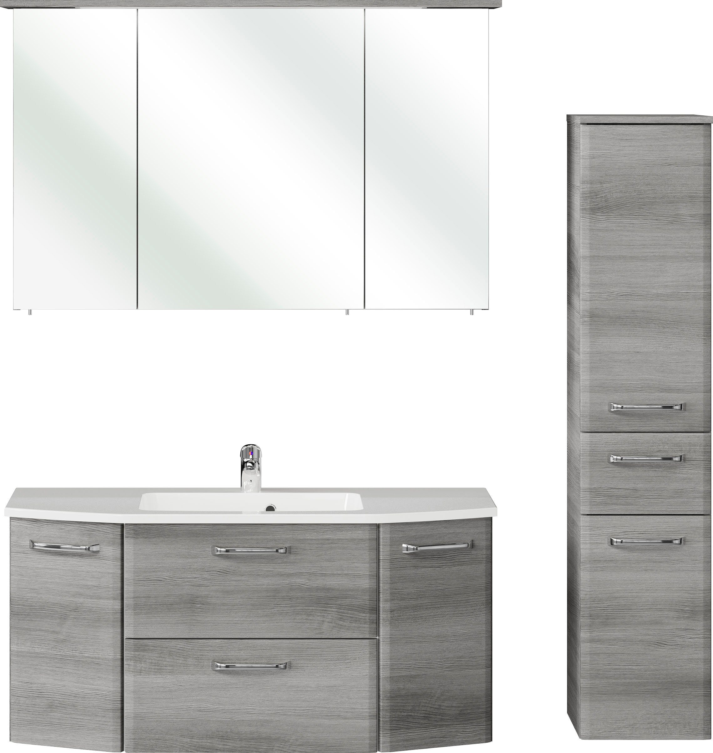 Saphir Badkamerserie Quickset 3-delig, mineraalmarmeren wastafel en LED-spiegelkast met middelgrote kast, incl. deurdemper, 7 deuren, 1 klep, 2 lades