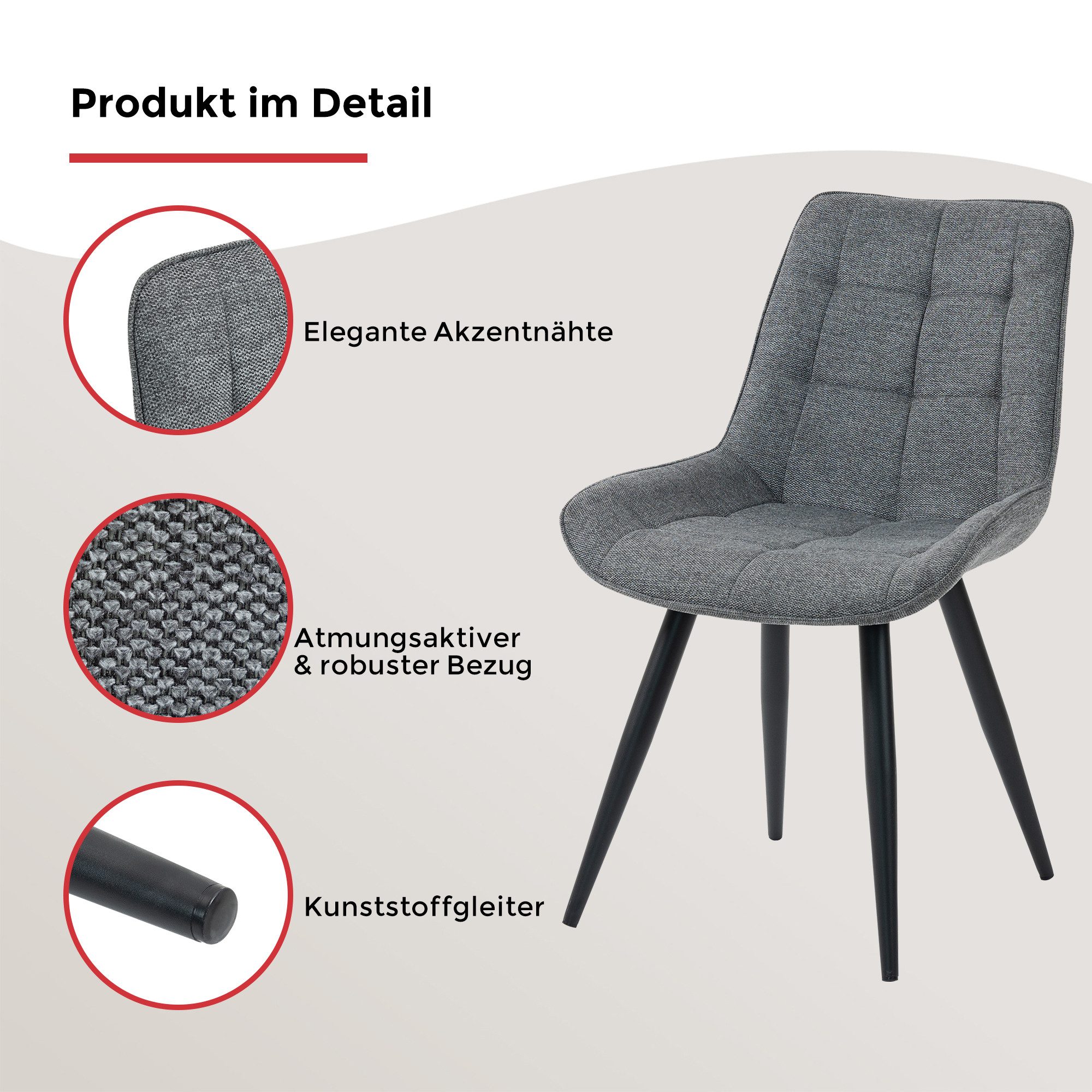 Duo Collection Eetkamerstoel Iris eetkamerstoel, set van 4 robuuste bekleding, gestikte bekleding, tot 110 kg belastbaar (set, 4 stuks)
