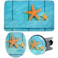 sanilo set badkameraccessoires starfish bestaand uit toiletzitting, badmat en wastafelplug (complete set, 3-delig) blauw