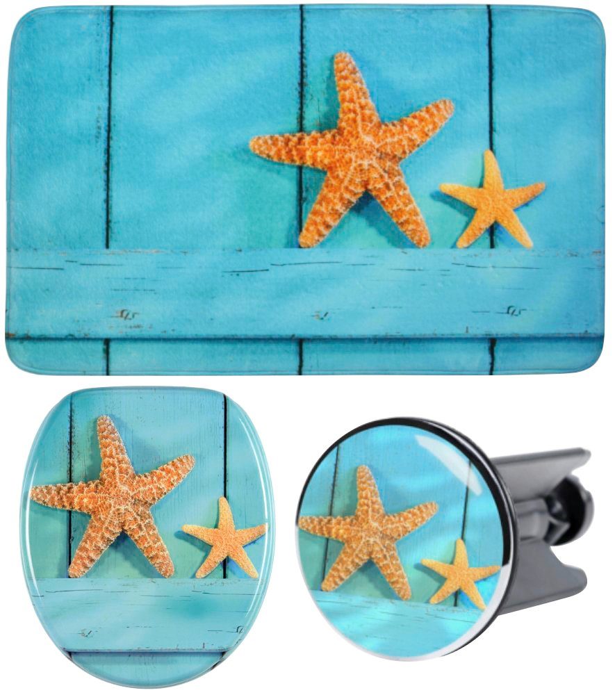 Sanilo Sets badkameraccessoires Starfish bestaand uit toiletzitting, badmat en wastafelplug (complete set, 3-delig)