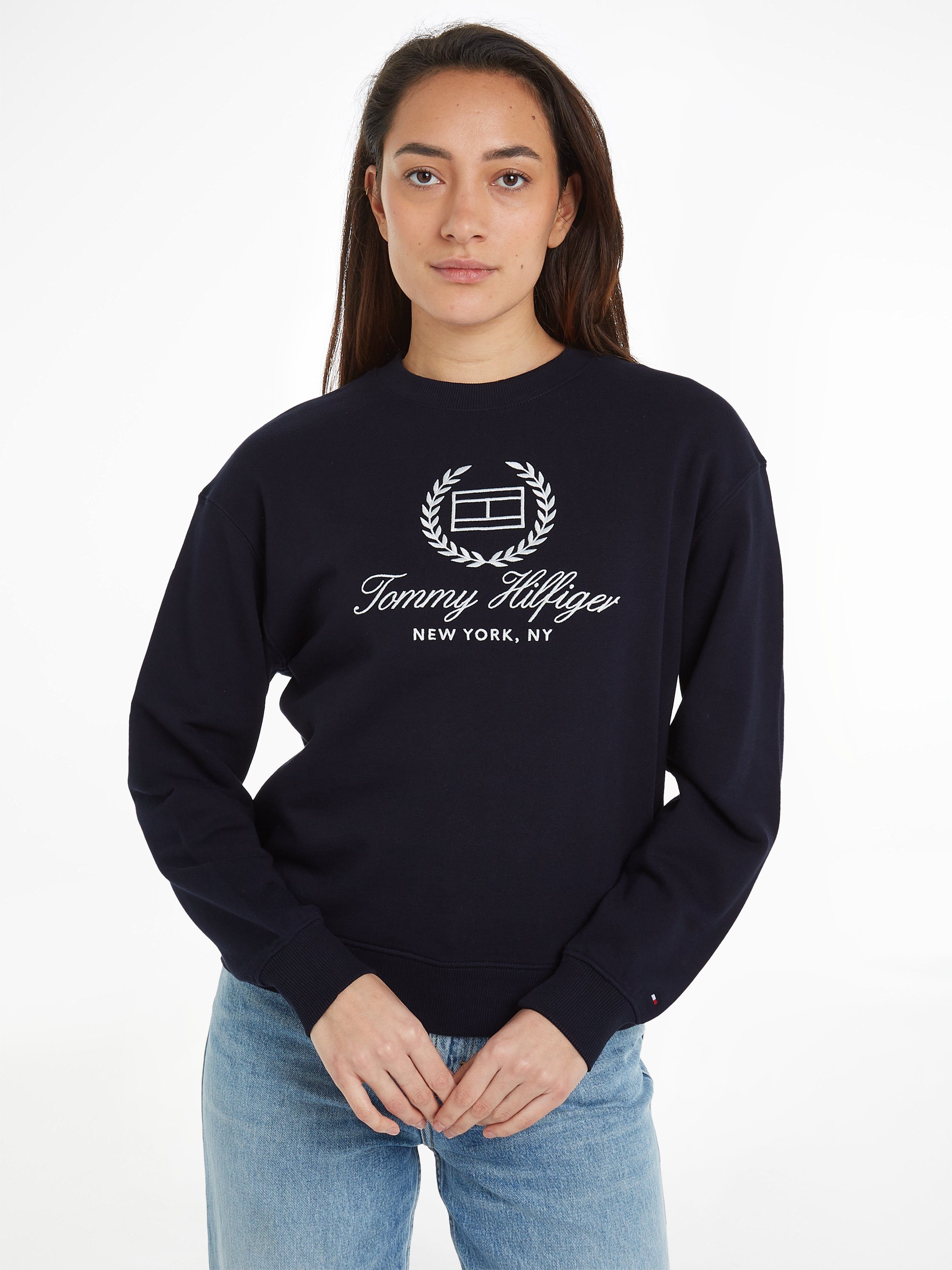Tommy Hilfiger Sweatshirt REG FLAG SCRIPT CNK SWTSHRT met logoprint op borsthoogte