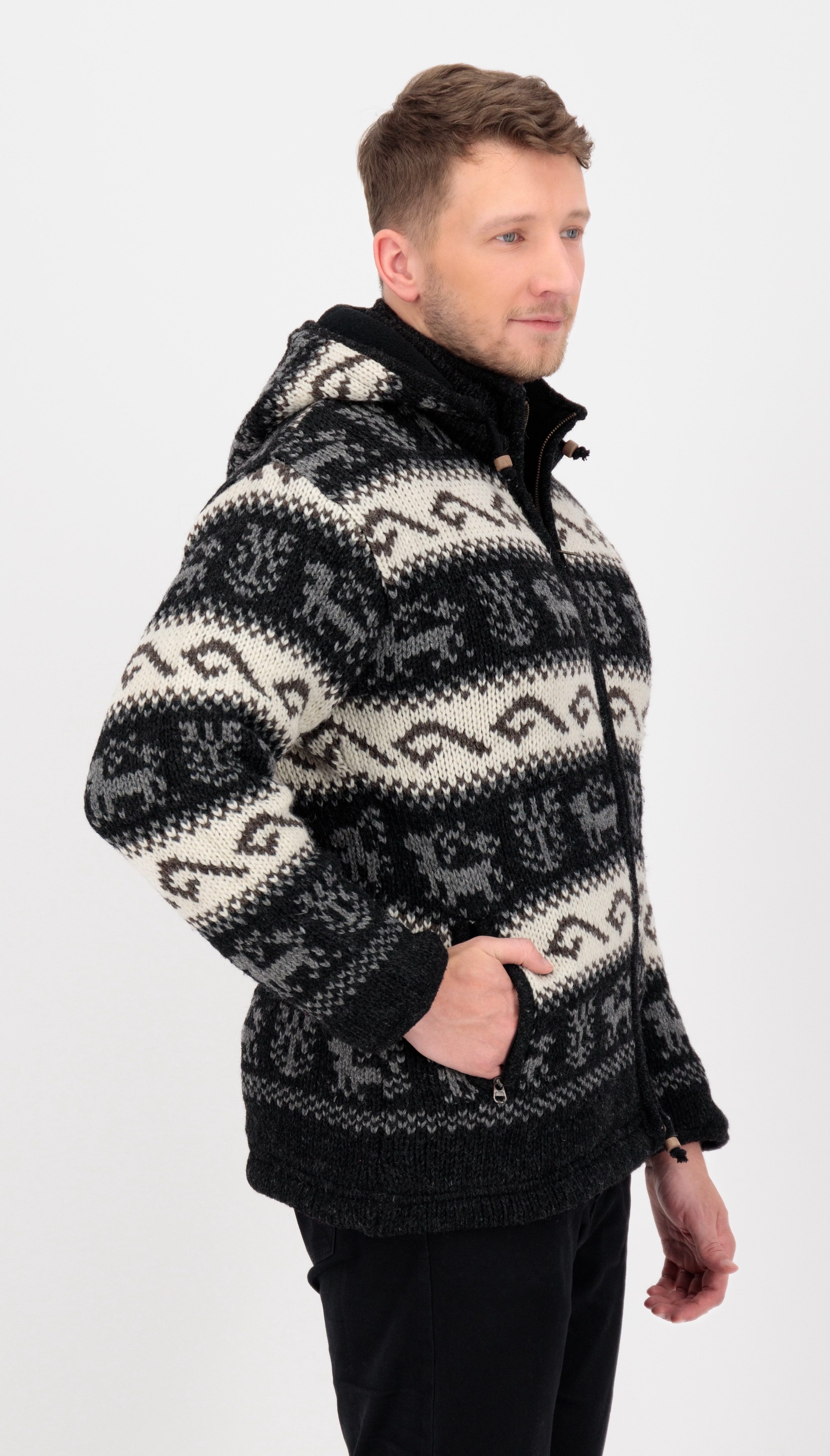 DEPROC Active Gebreid fleecejack LHOTSE MEN met capuchon en zachte fleece voering