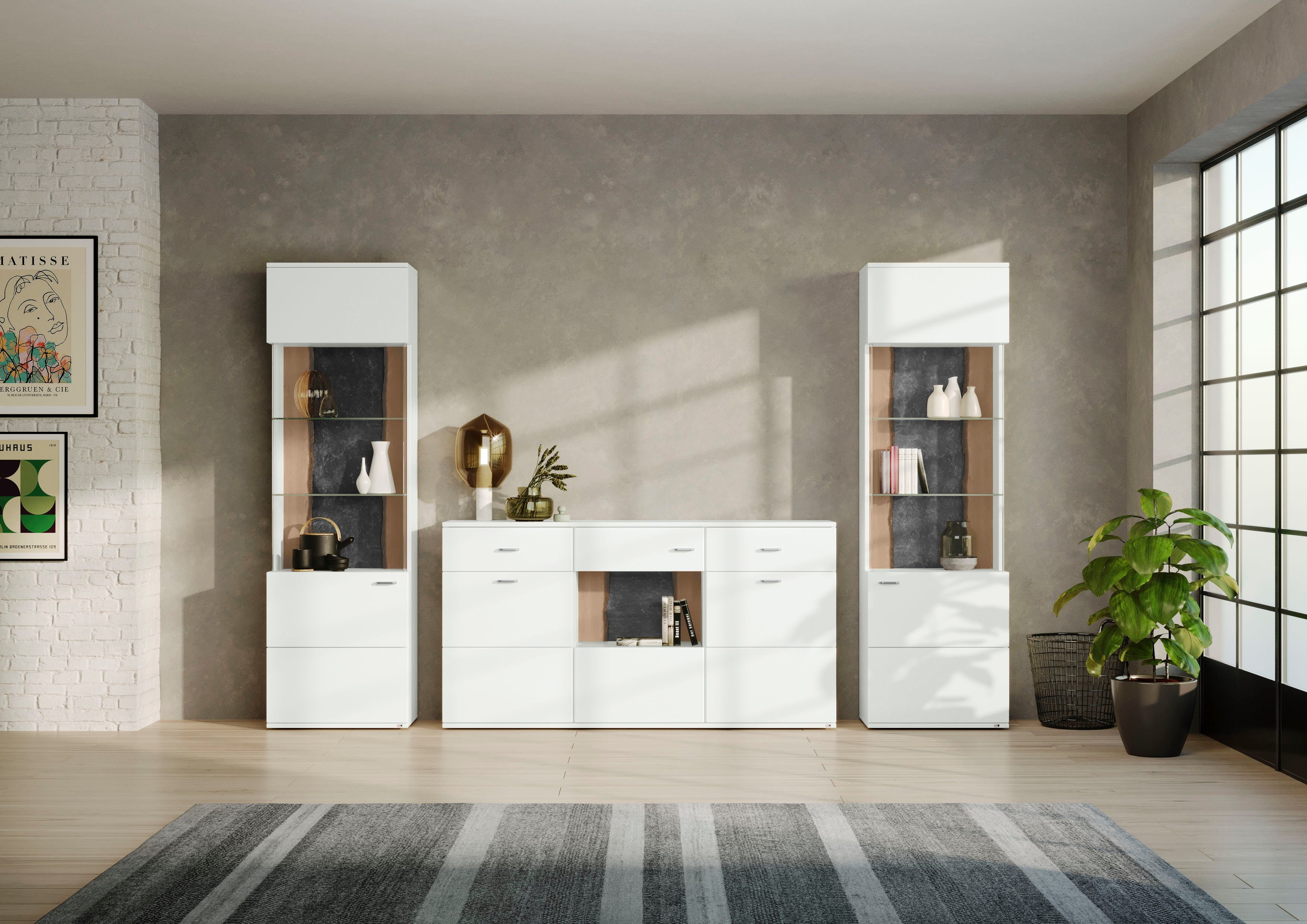 set one by Musterring Wandmeubel Tacoma Type 11, met 2 vitrinekasten (set, 3-delig) tv-wandmeubels wit