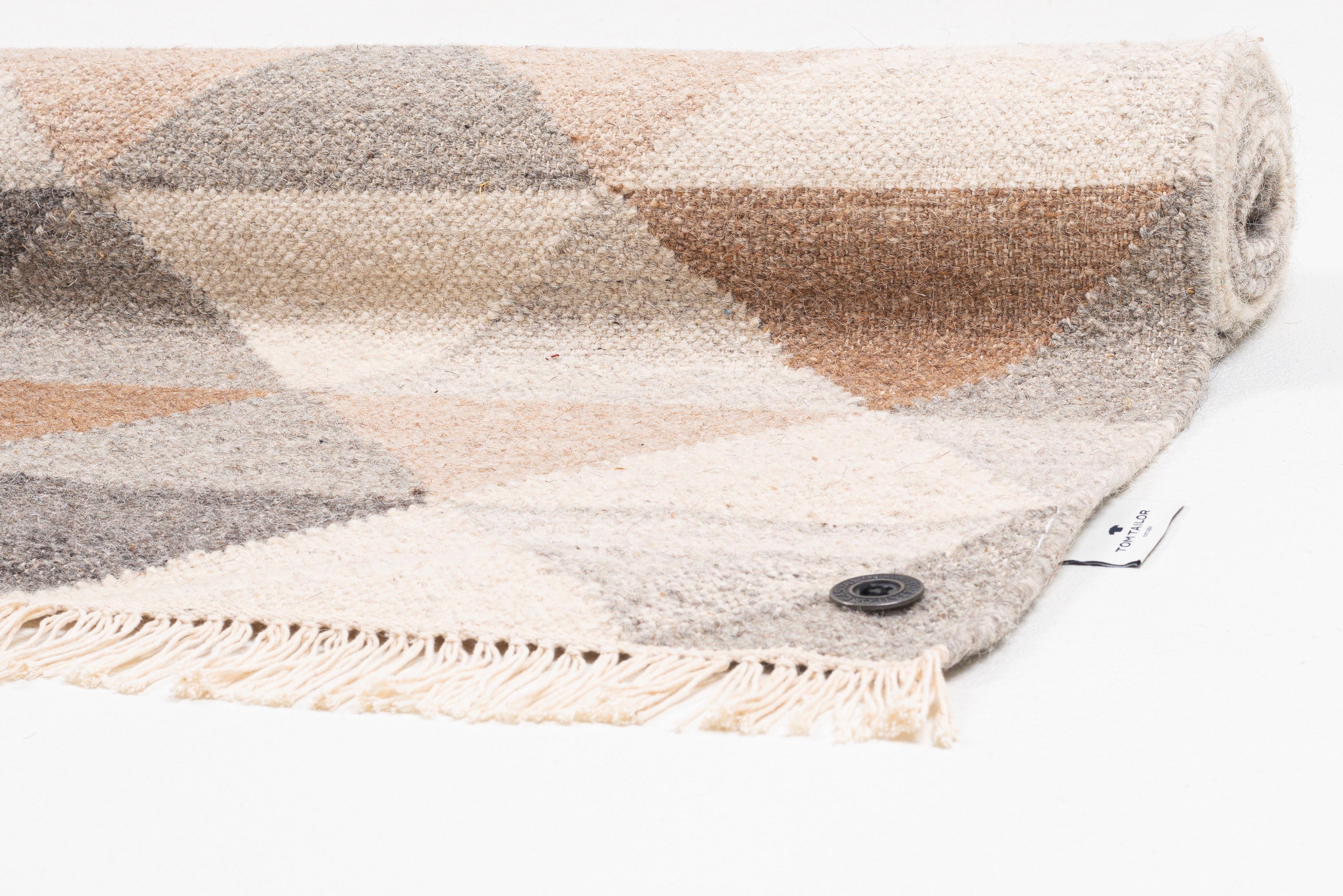 TOM TAILOR HOME Vloerkleed Triangle Kelim met de hand geweven, met franje, boho-stijl