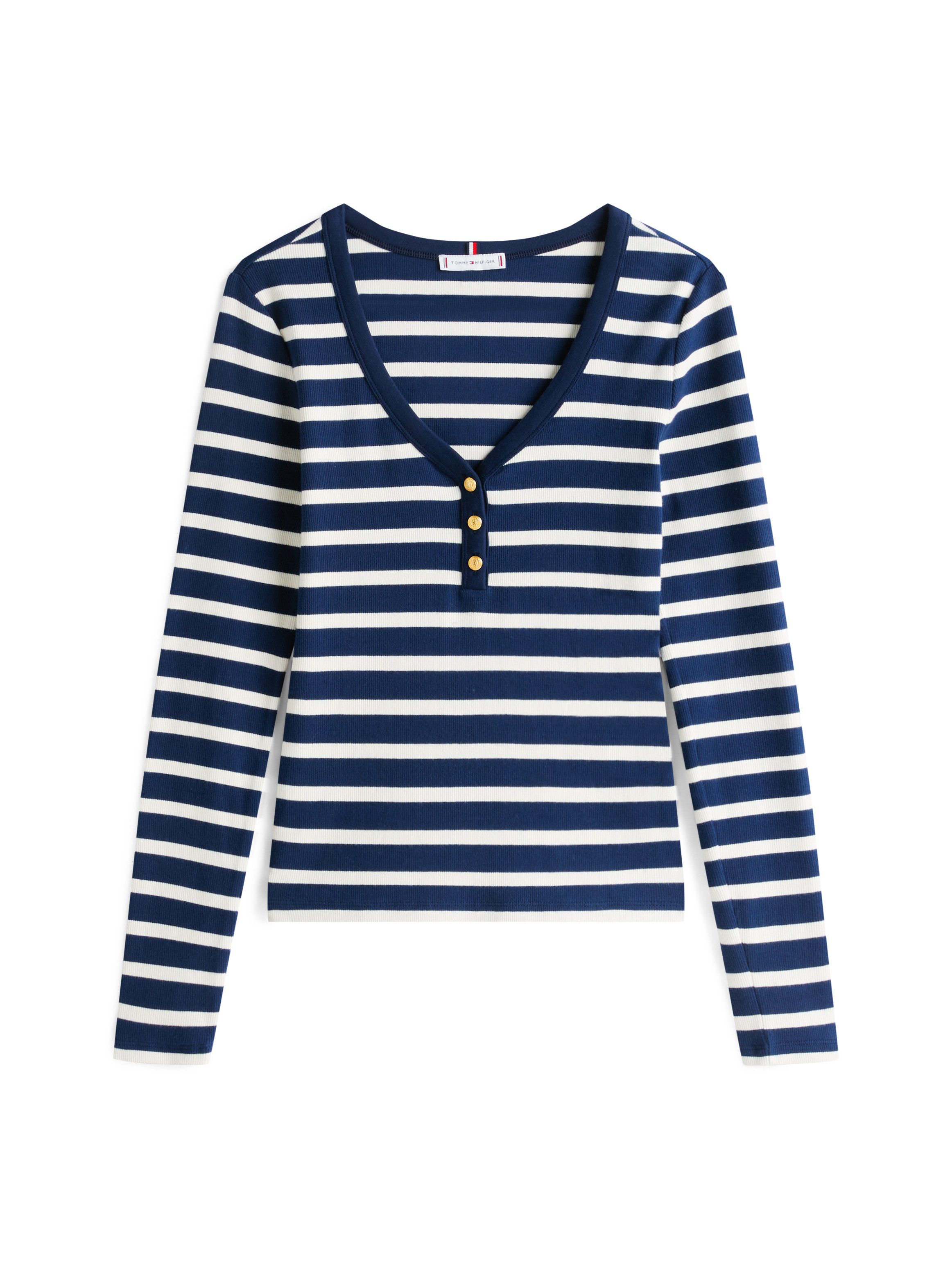 Tommy Hilfiger Shirt met lange mouwen SLIM HENLEY GB SCOOP-NK LS met ribstructuur, met metalen label