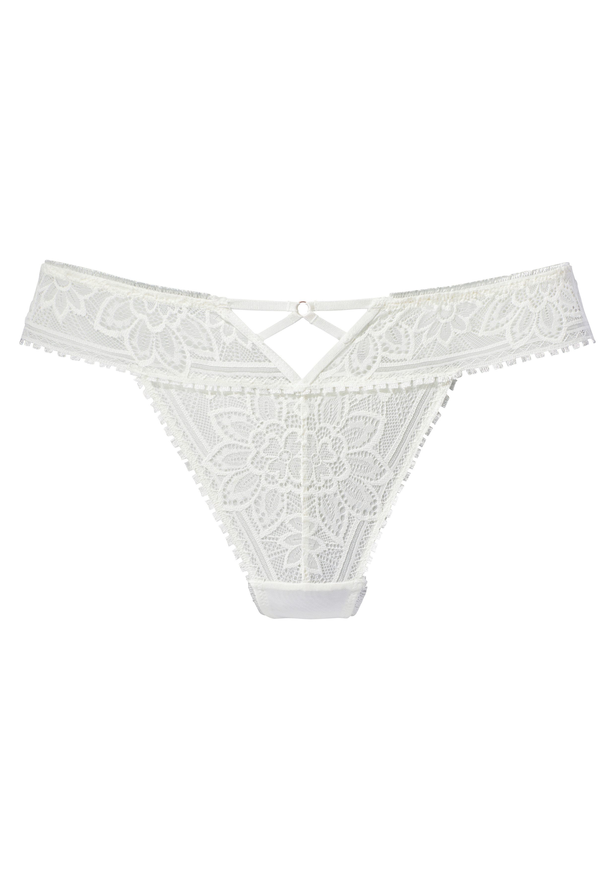 Lascana String met elegante cut-out van florale jacquardkant