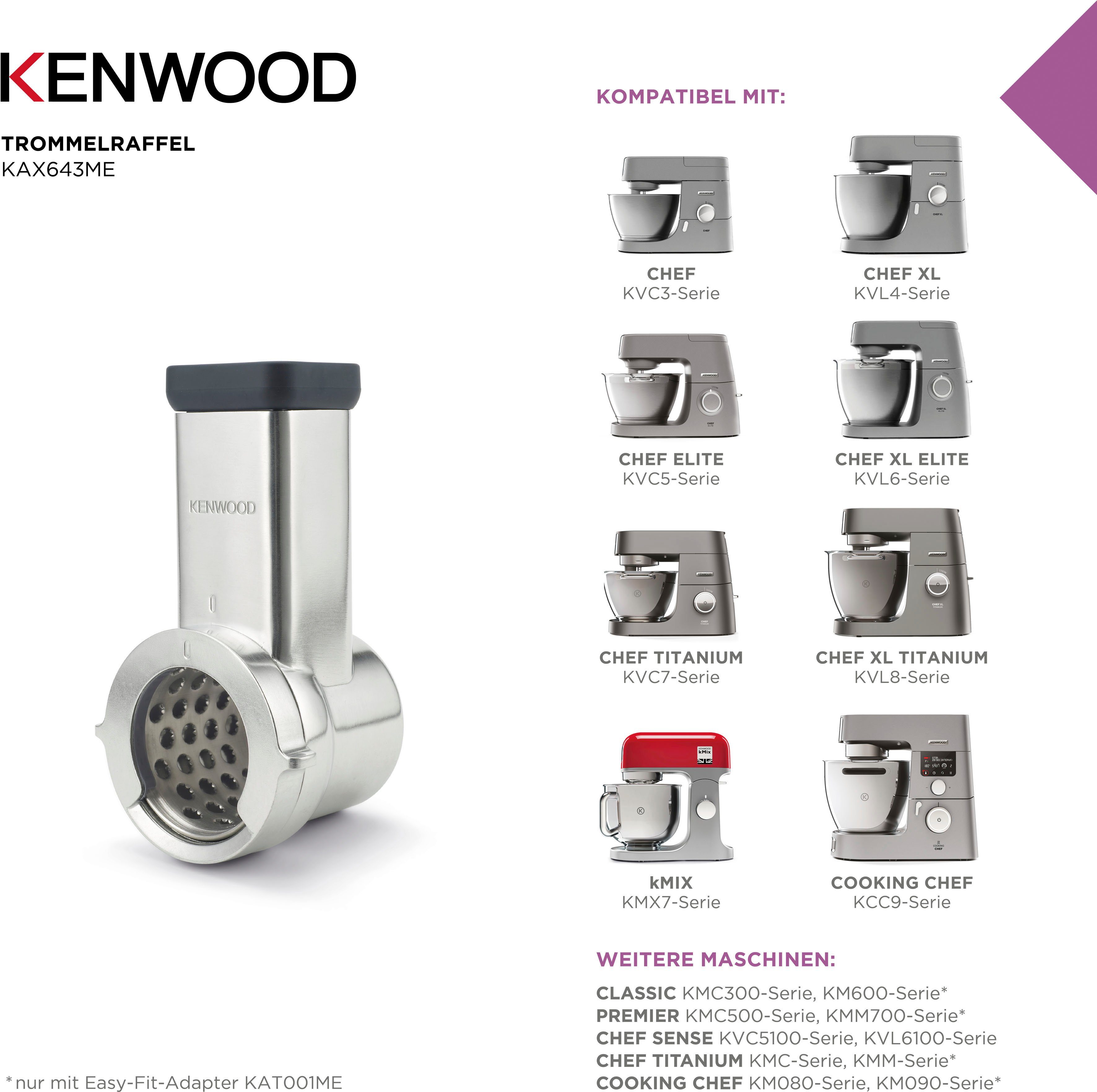 KENWOOD Lage-snelheidsrasp KAX643ME Slechts te gebruiken met de bijbehorende adapter (bestelnr. 701267)