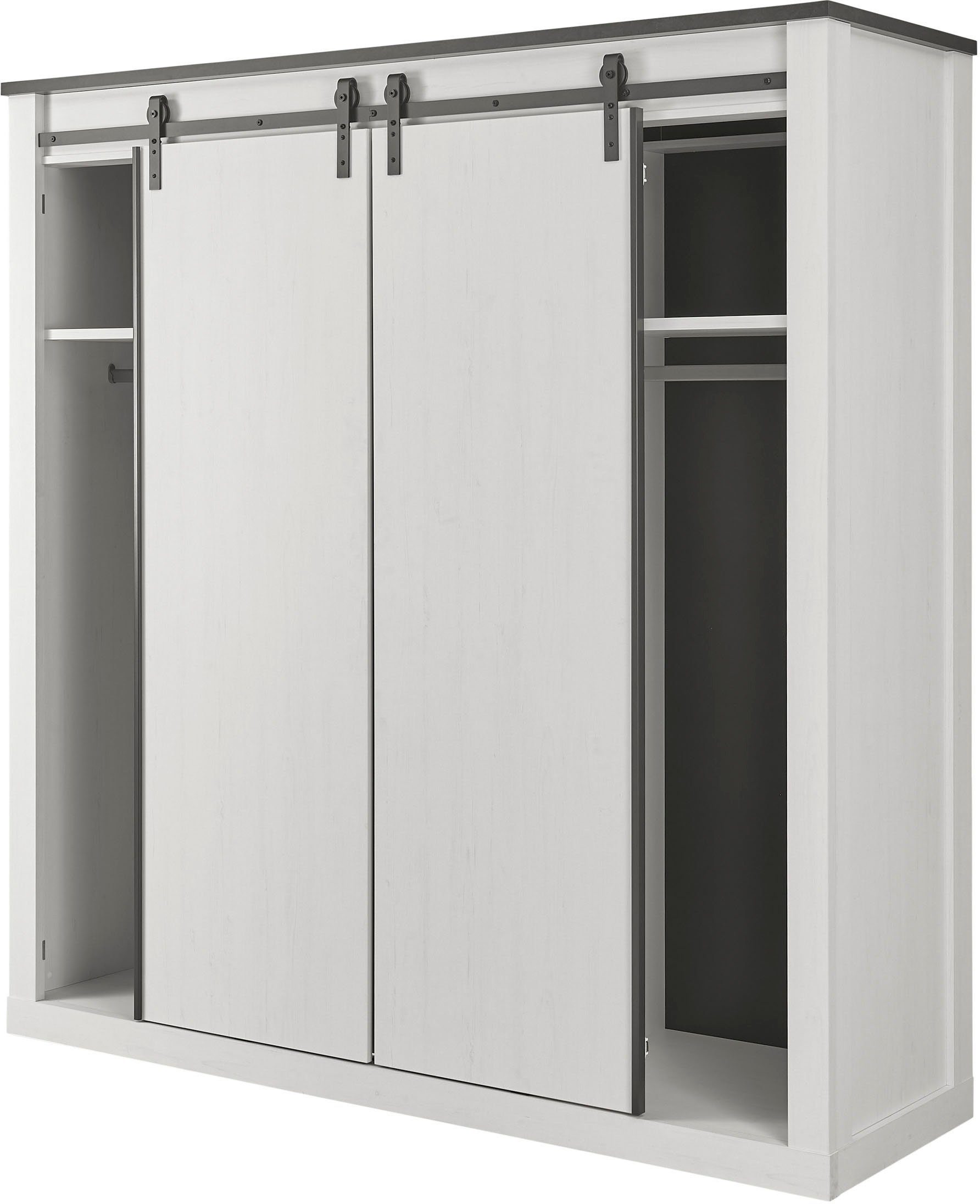 Home affaire Kledingkast SHERWOOD slaapkamerkast met spiegel linn kast Schuifdeuren met schuurdeur beslag van metaal, B/D/H 201/63/209cm