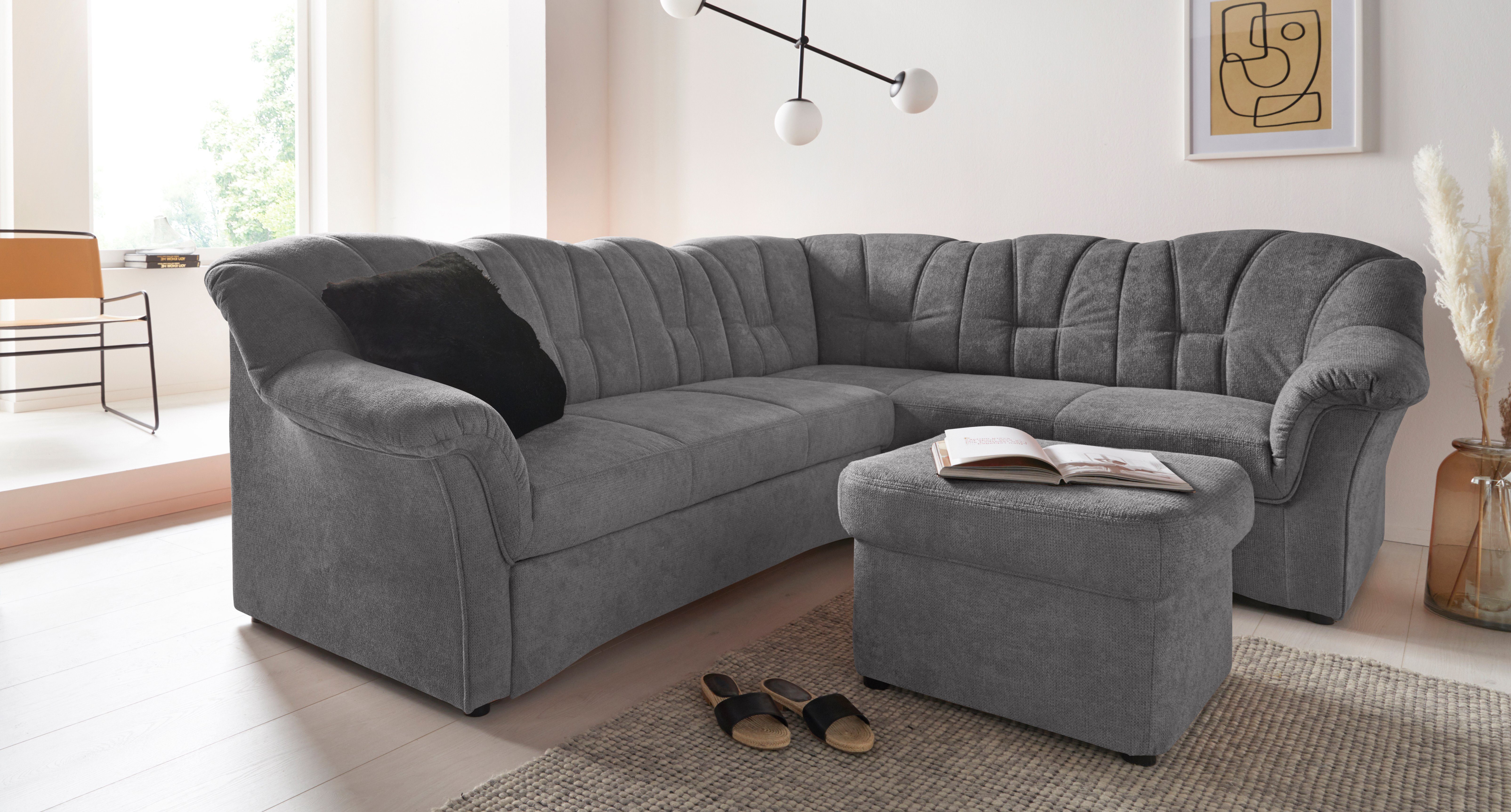 DOMO collection Hoekbank Papenburg B/D/H: 242/190/84 cm L-vorm naar keuze met slaapfunctie, lange zijde links of rechts