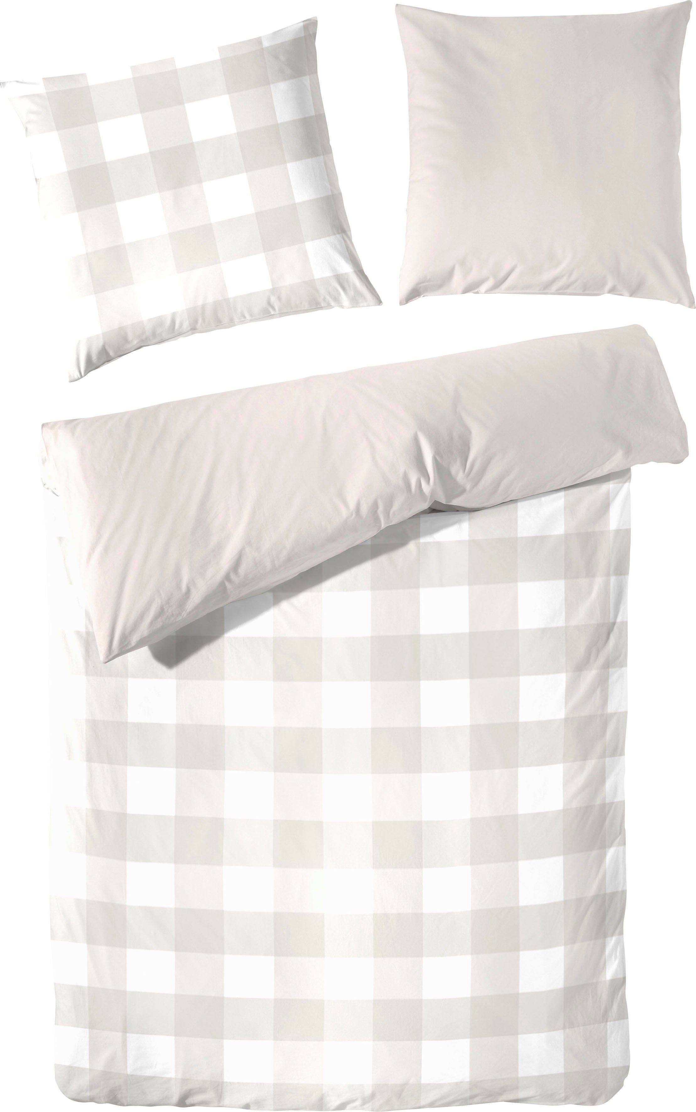 Primera Overtrekset Basic Perkal in modern ruitdesign dekbedovertrekken beige