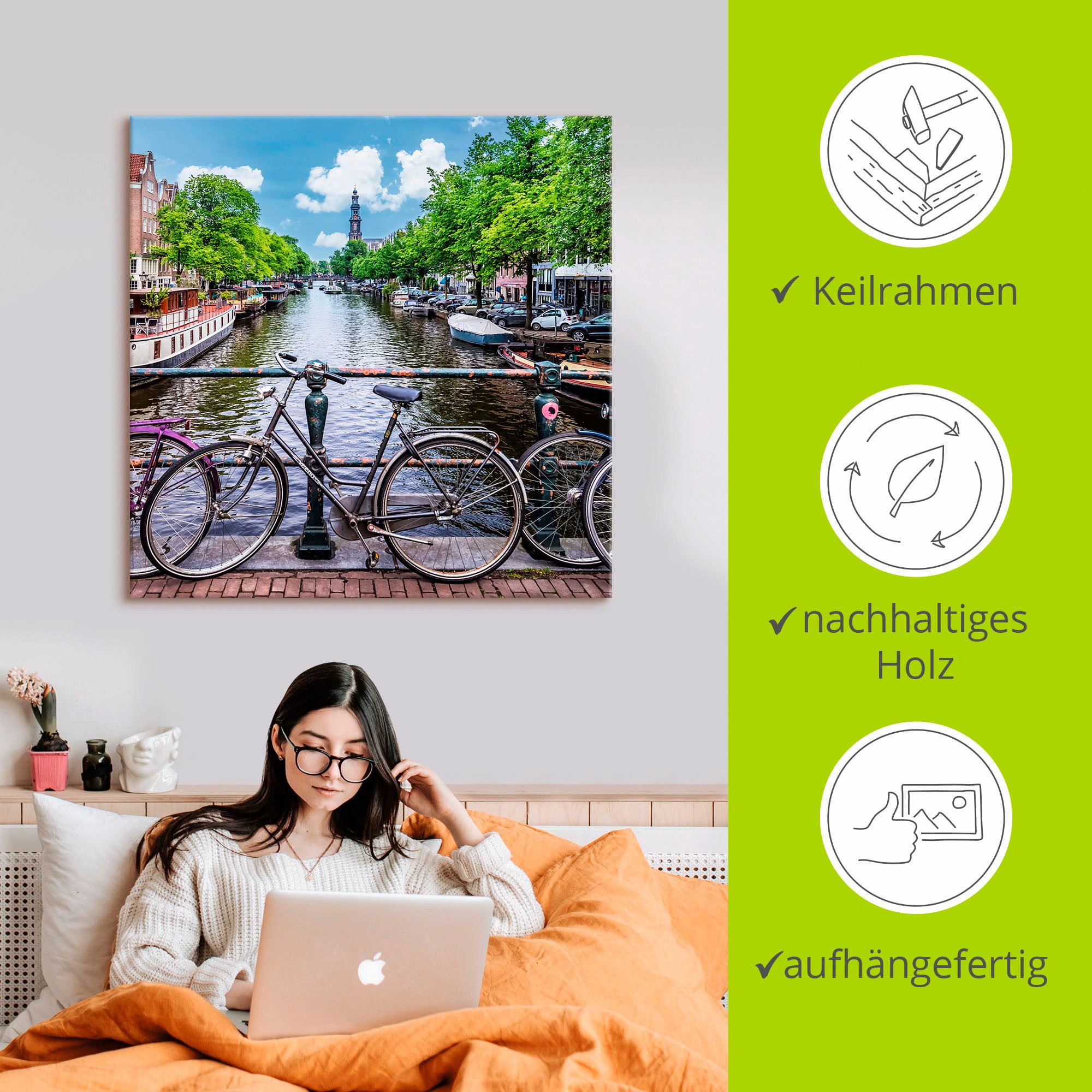 Artland Artprint op linnen Typisch Amsterdam gespannen op een spieraam