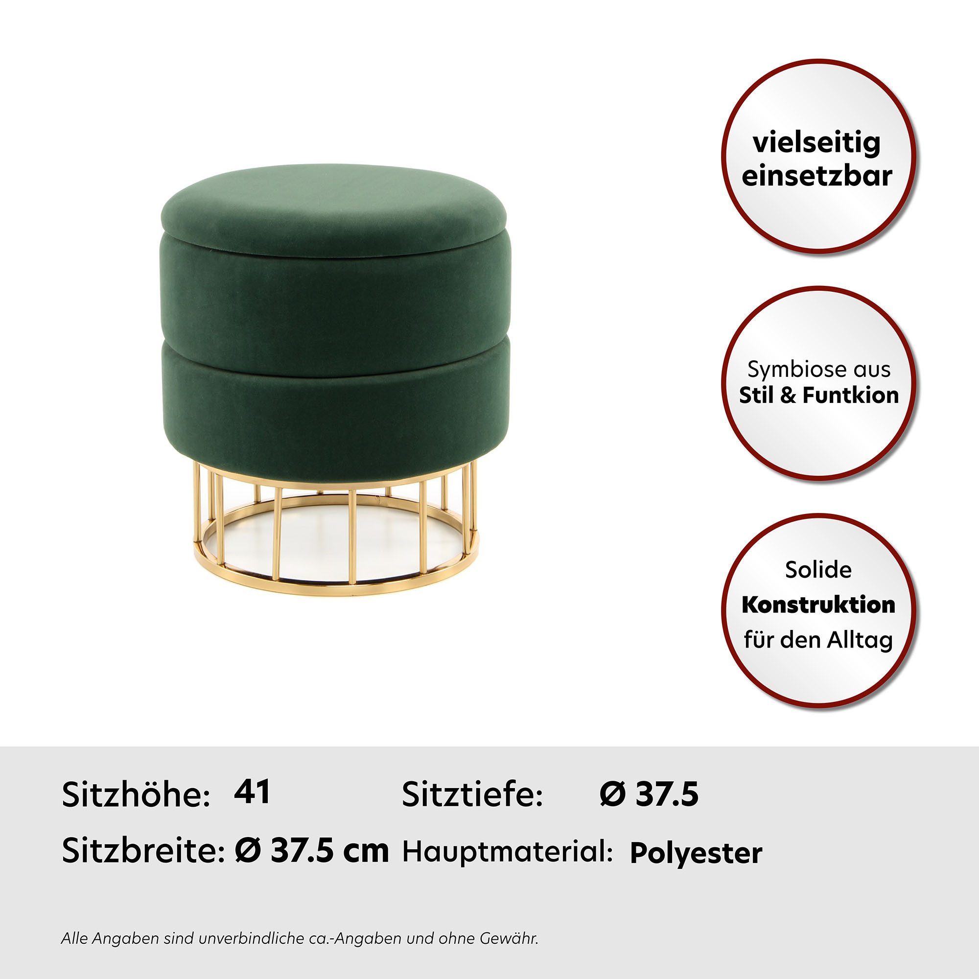 Kayoom Hocker met bergruimte Kruk Zero 525, zitkruk met comfort, ronde, moderne vorm glamoureus, elegant, met opbergruimte, bekleding van fluweelzacht stof (1 stuk)