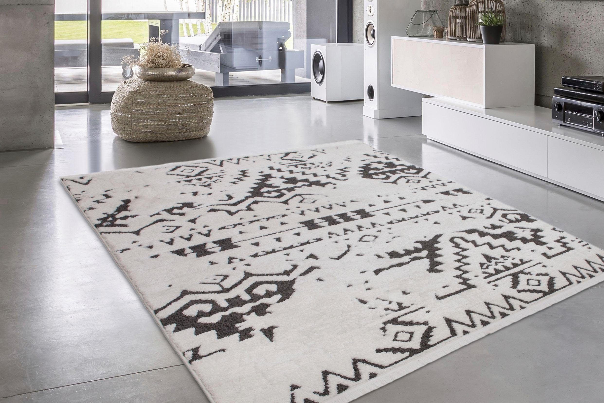calo-deluxe Vloerkleed Yoel 115 Reliëfstructuur met franje, woonkamer