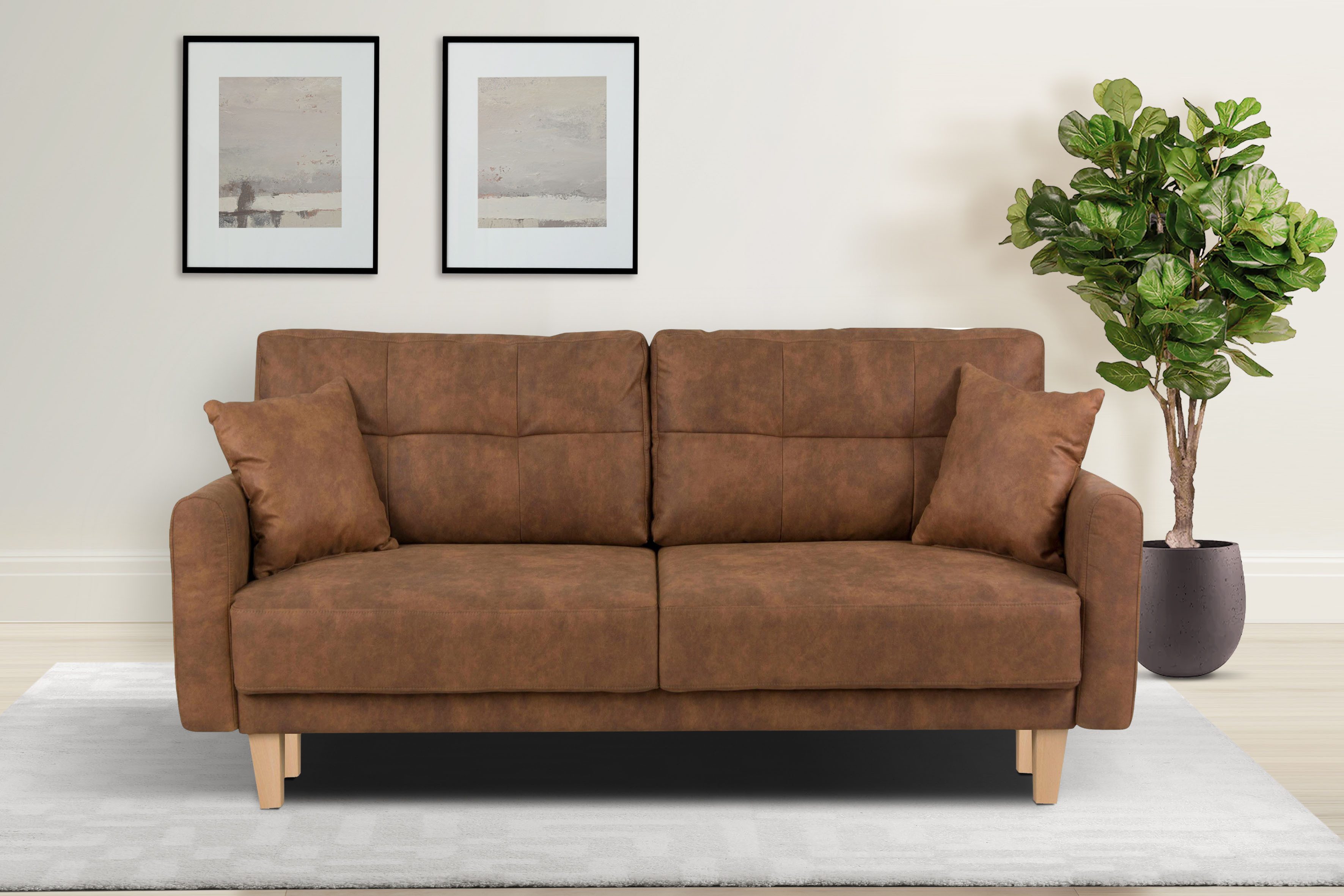 Home affaire 2-zitsbank TRIPLO met golfsysteem, afmetingen B/D/H: 165/100/89 cm Bank met stiksel in het ruggebied, incl. rugkussen en sierkussen