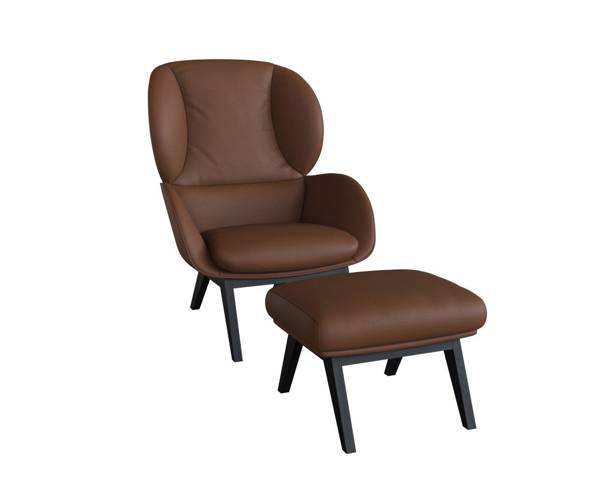 FLEXLUX Oorfauteuil Adria designstoel, loungestoel, Stijl & comfort, organische vorm, zwarte houten voet fauteuils bruin