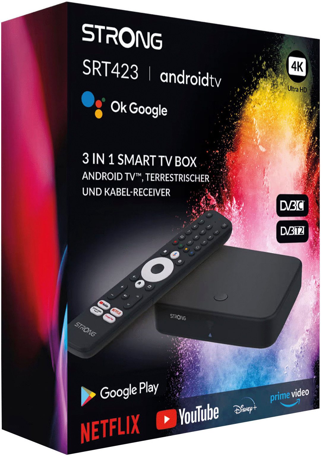 Strong Streaming-box SRT 423 Android TV UHD en HDTV-ontvanger, 4K Ultra HD