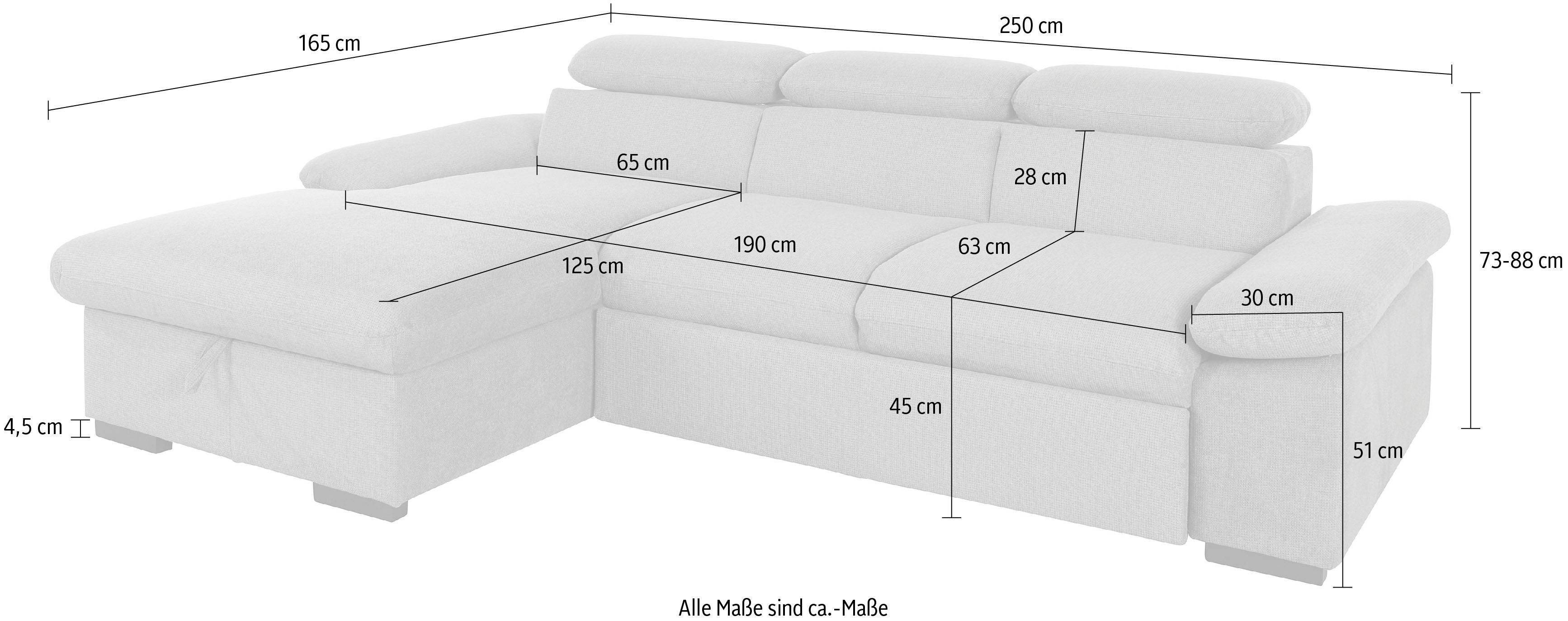 COTTA Hoekbank Lola L-vorm met hoofdeinde-functie & poef keuze met bedfunctie, bedlade & armleuningverstelling (set)
