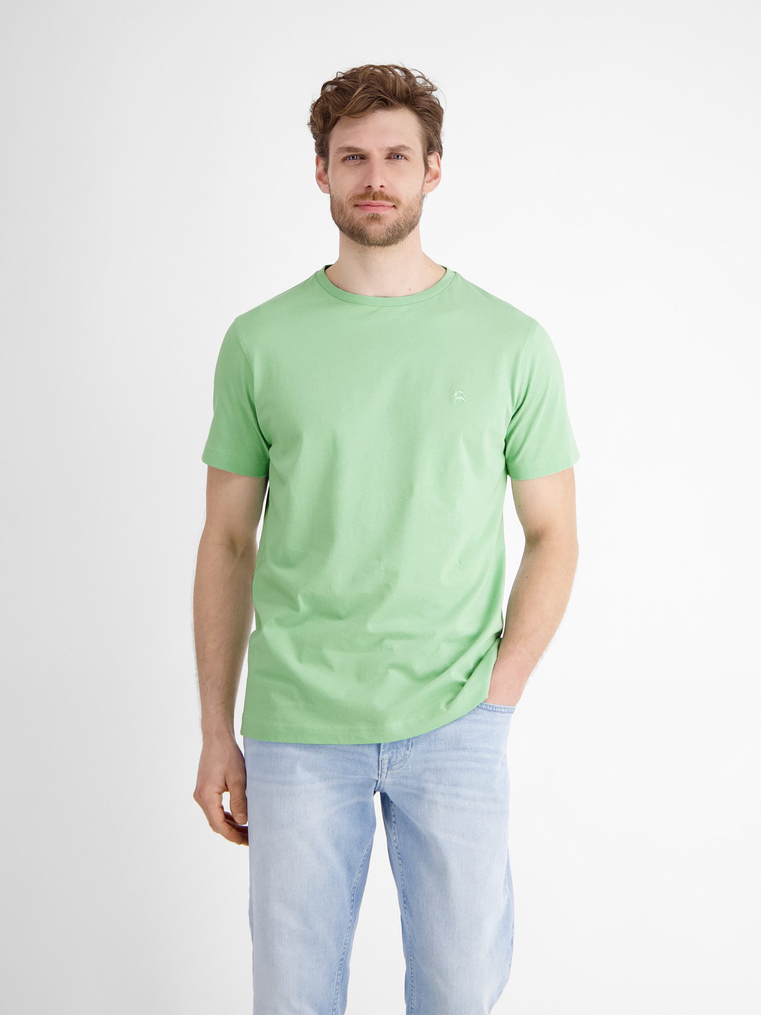 Lerros T-shirt LERROS basic T-shirt met logostiksel, effen heren t-shirts maat XXXL groen