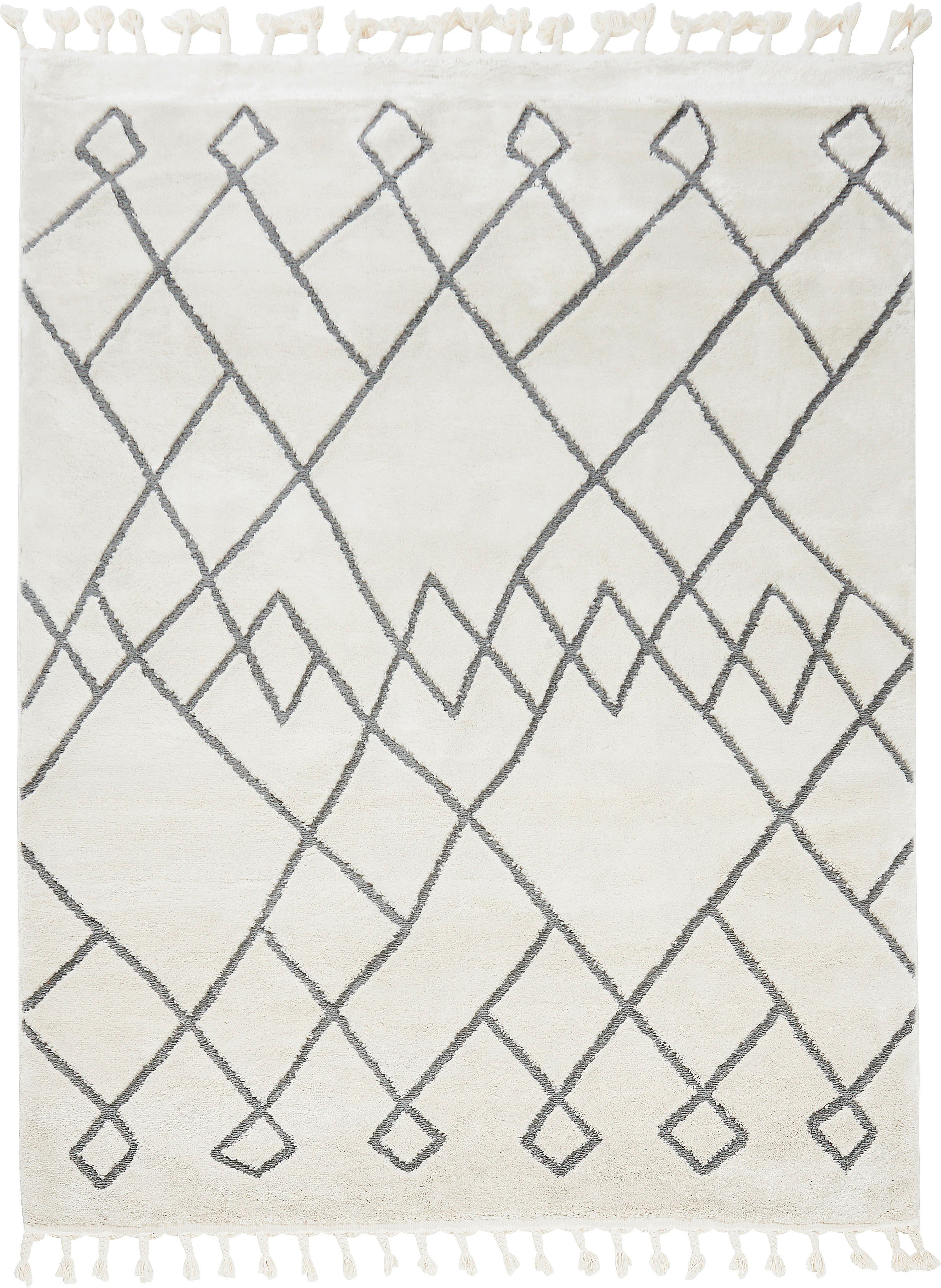done. Vloerkleed Sea modern scandi ontwerp, geruit, hoog-laag effect, met franjes moderne vloerkleden maat - wit