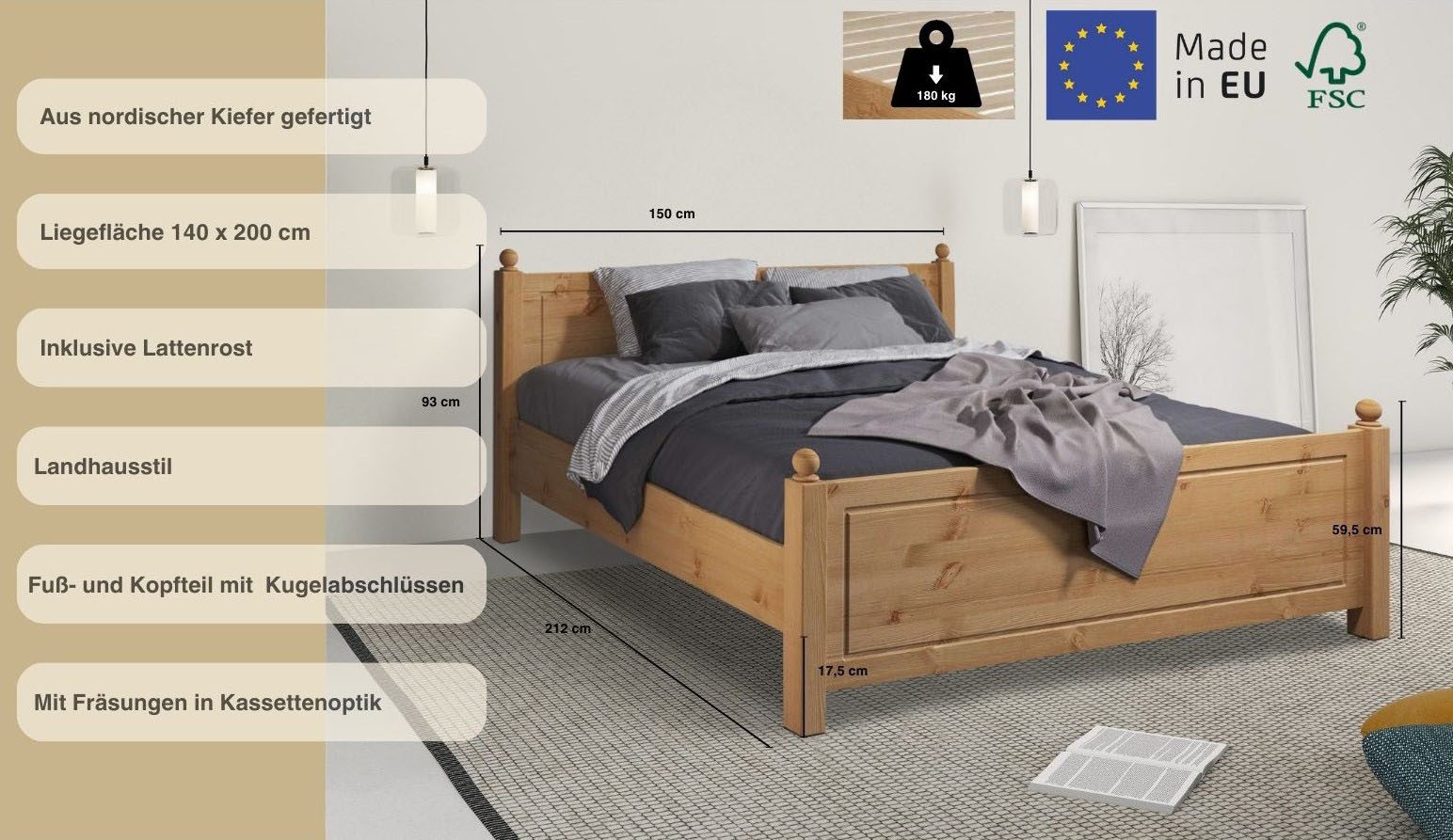Home affaire Massief houten ledikant Mila, hoge belasting jeugdbed,! FSC® gecertificeerd massief hout