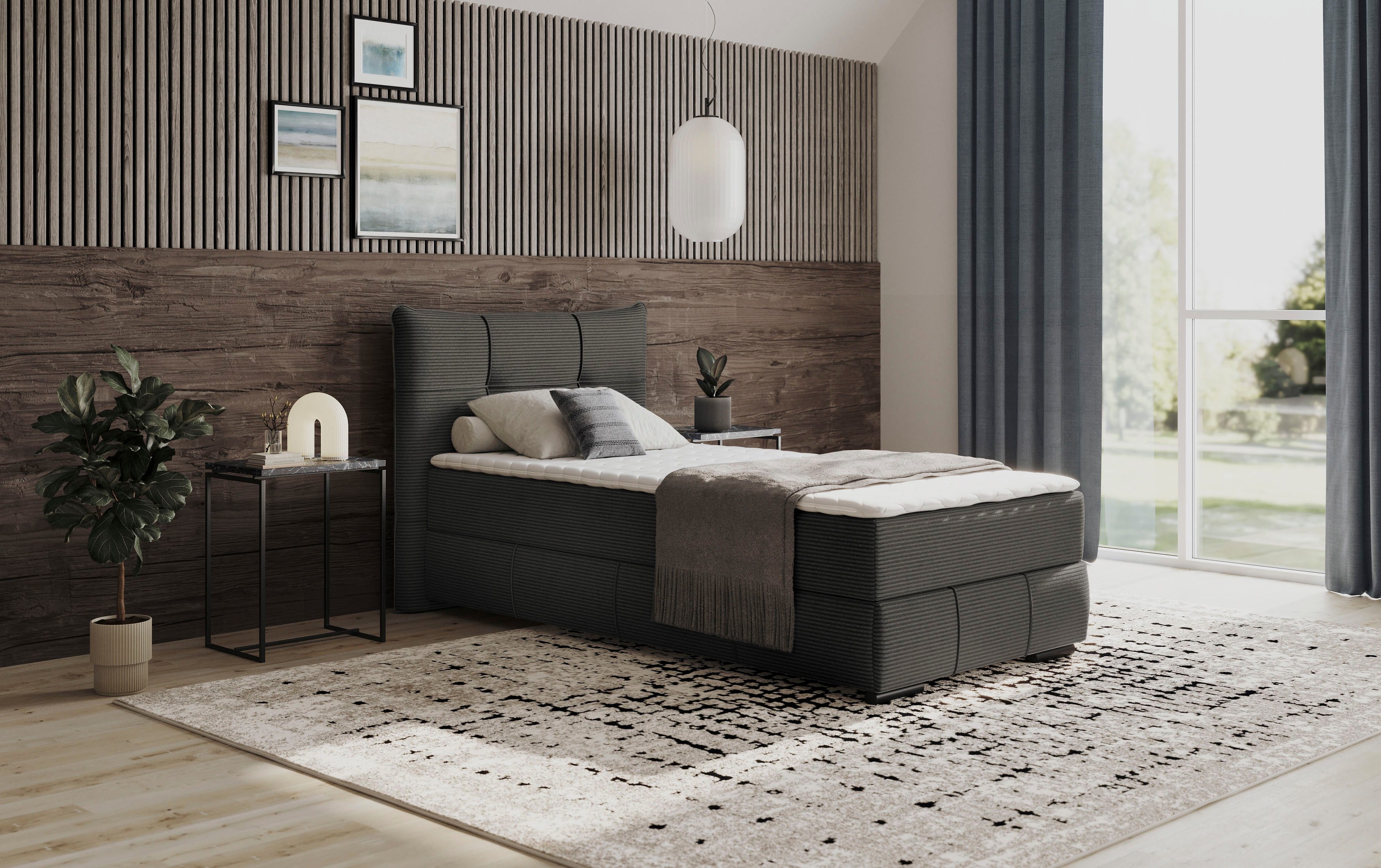 Mr. Couch Boxspring Brewdley met bedkist, incl. matras Topmatras en sierkussen, in verschillende hardheden beschikbaar boxsprings grijs
