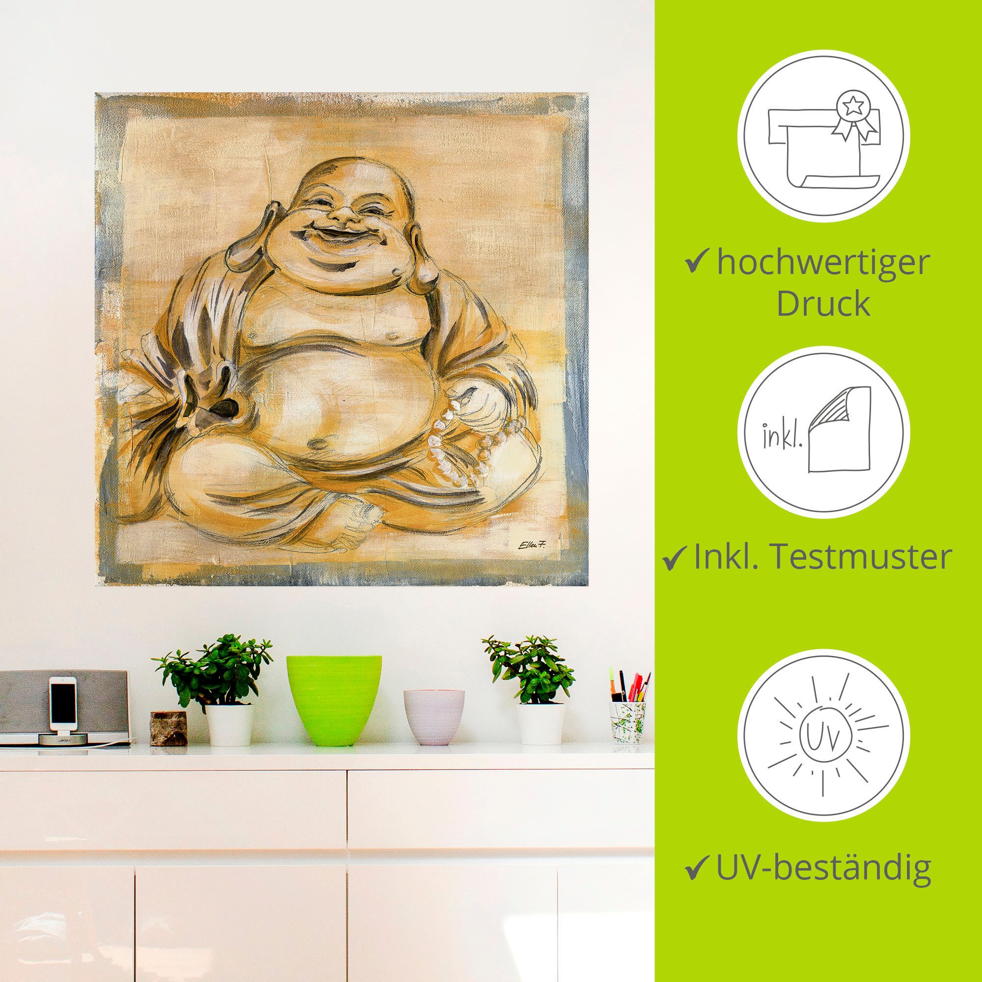 Artland Artprint Vrolijke boeddha I als artprint op linnen, poster, muursticker in verschillende maten