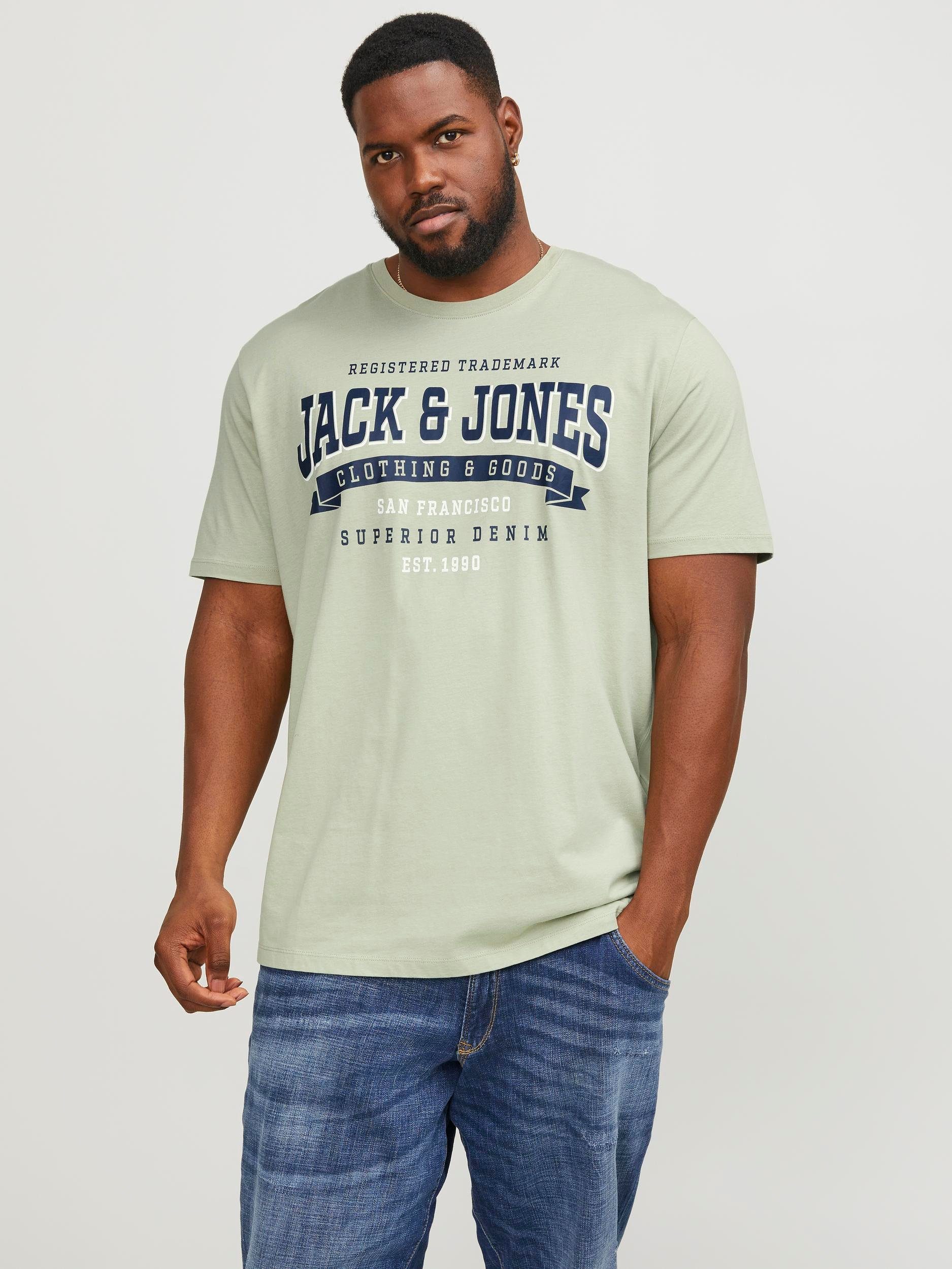 JACK & JONES PLUS SIZE regular fit T-shirt JJELOGO TEE Plus Size met printopdruk groen