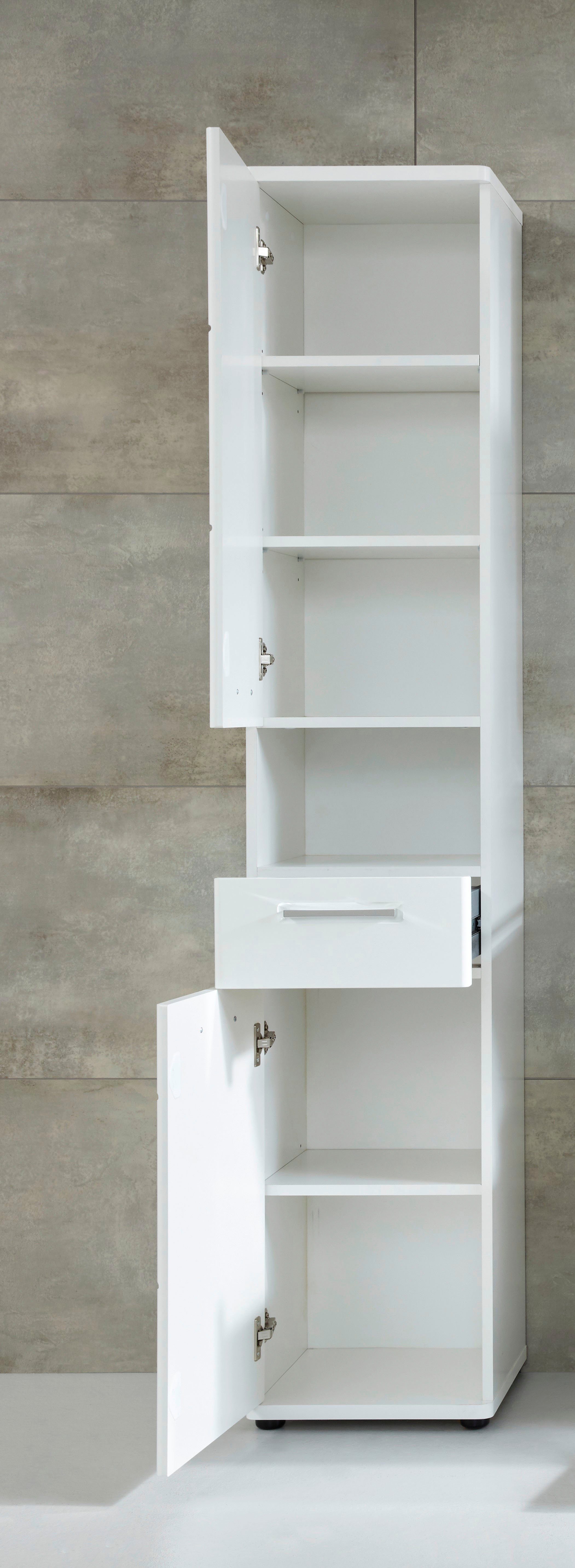 welltime Hoge kast Mora Witte badkamerkast met lade en 2 deuren - (B/D/H) 37/34/189 cm