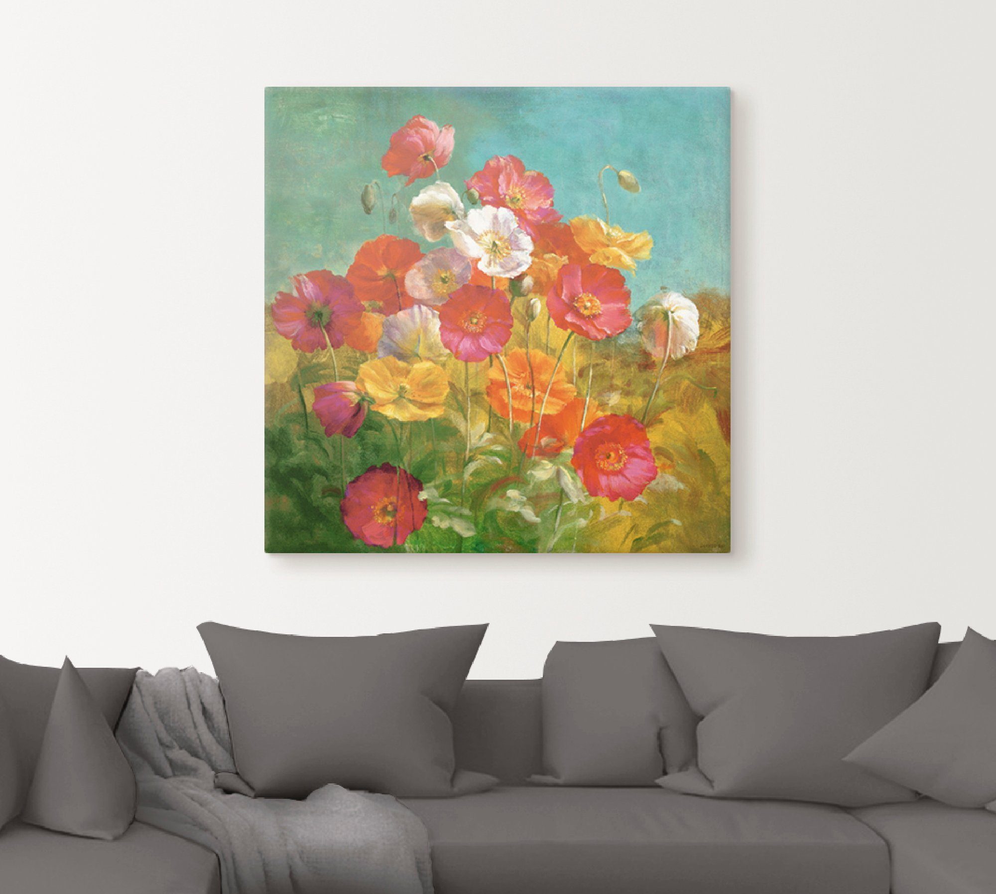 Artland Artprint op linnen Klaprozenveld gespannen op een spieraam