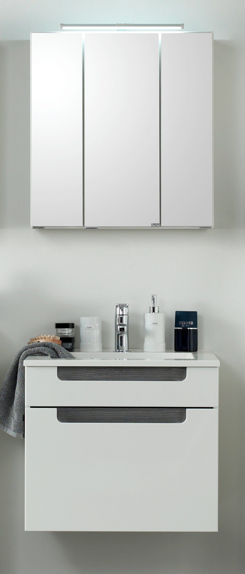 welltime Badkamerserie Siena Breedte 80 cm, wastafelonderkast met mineraalmarmeren wasbak (2-delig) badmeubelsets roze