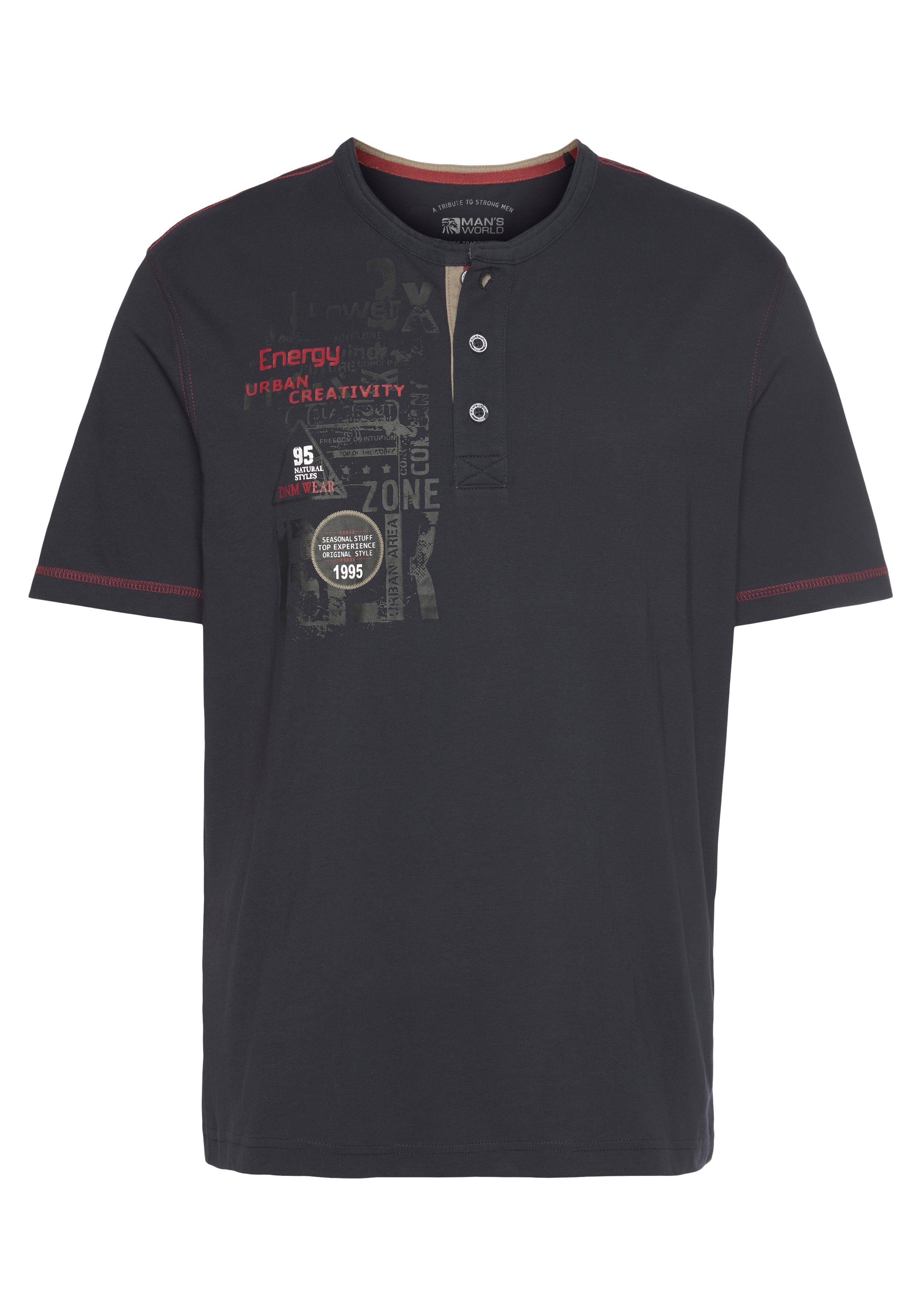 Man's World Henleyshirt Korte mouwen, casual pasvorm, bedrukt, ronde hals, casual