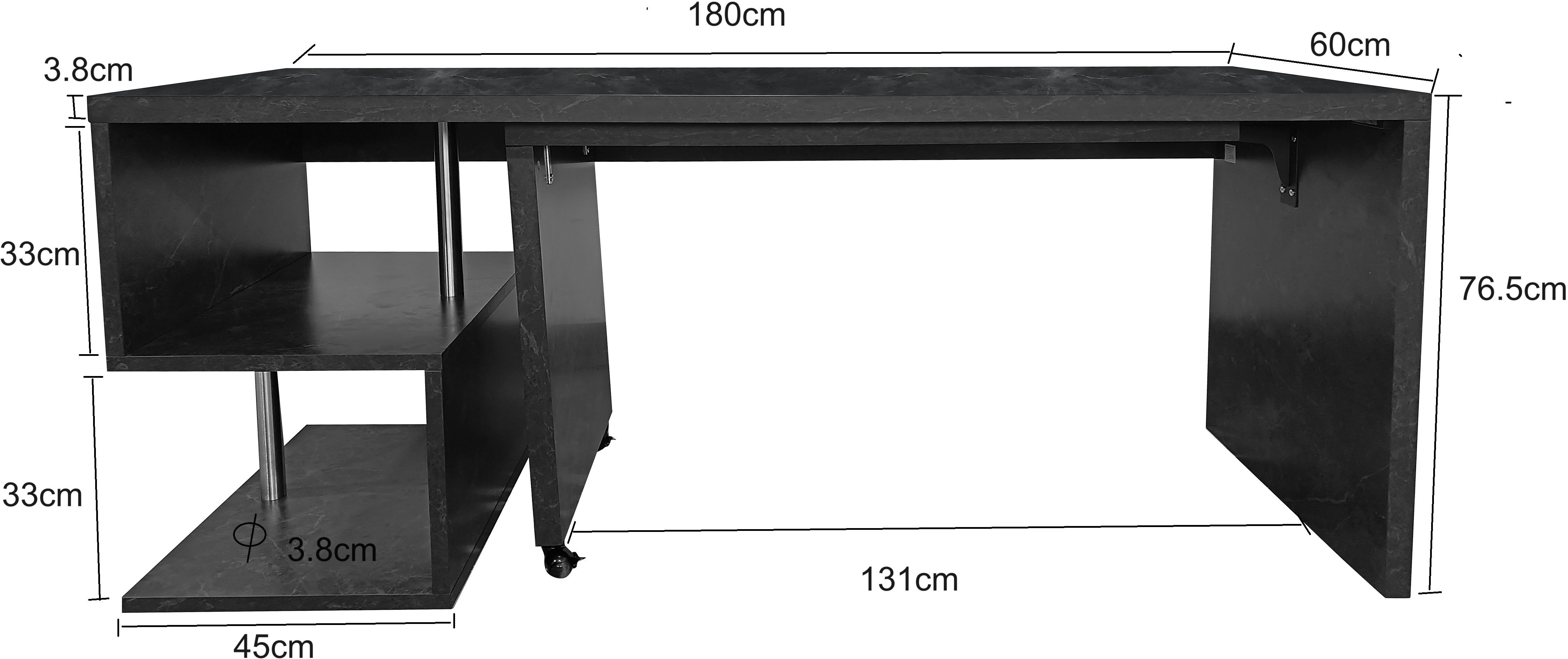 Places of Style Bureau Lopar, hoekbureau , rolbaar tafel-element, ruime werkruimte, hoek 180x129 cm