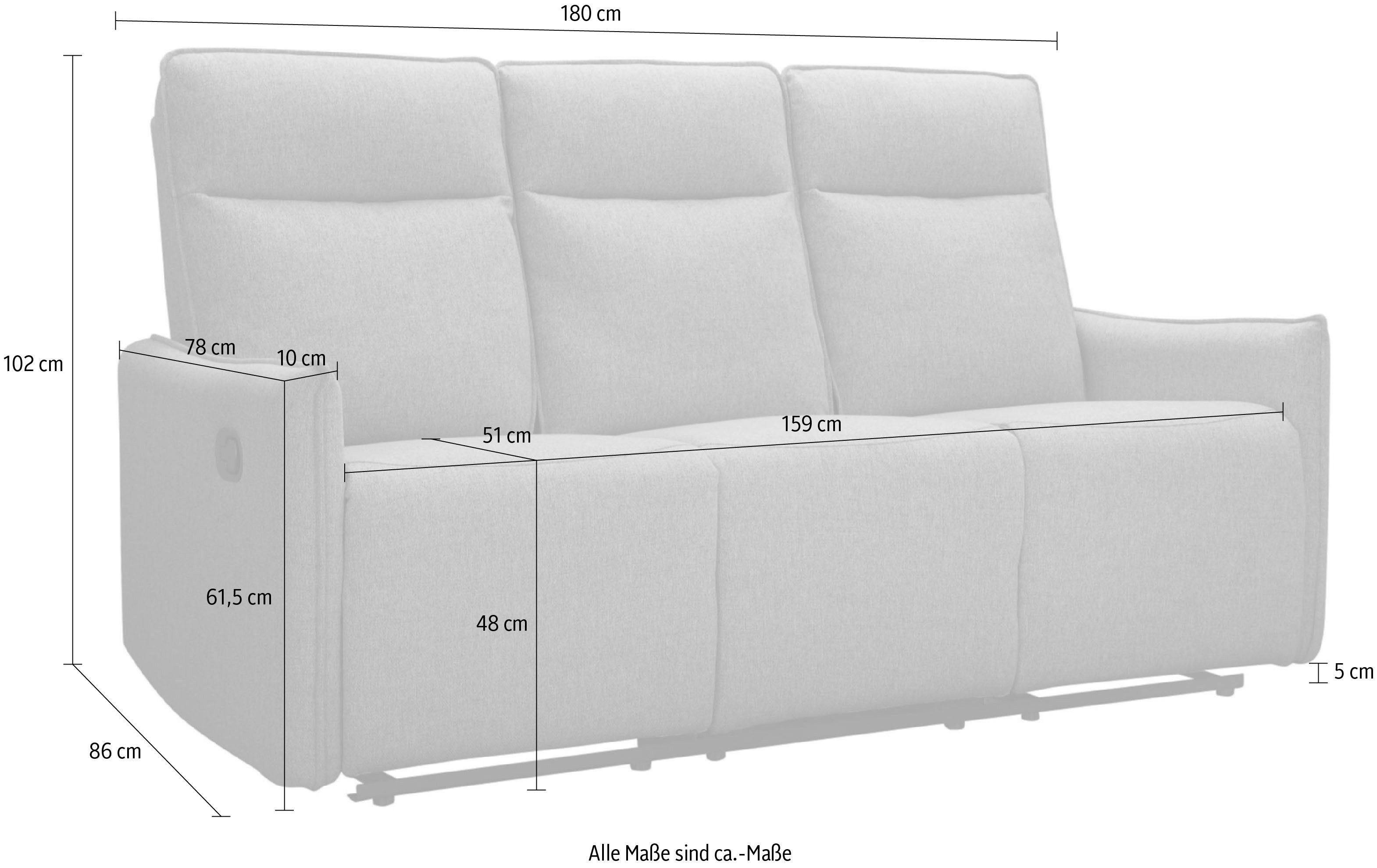 Dorel Home 3-zitsbank Lugo, bioscoopbank met relaxfunctie in kunstleer en geweven stof