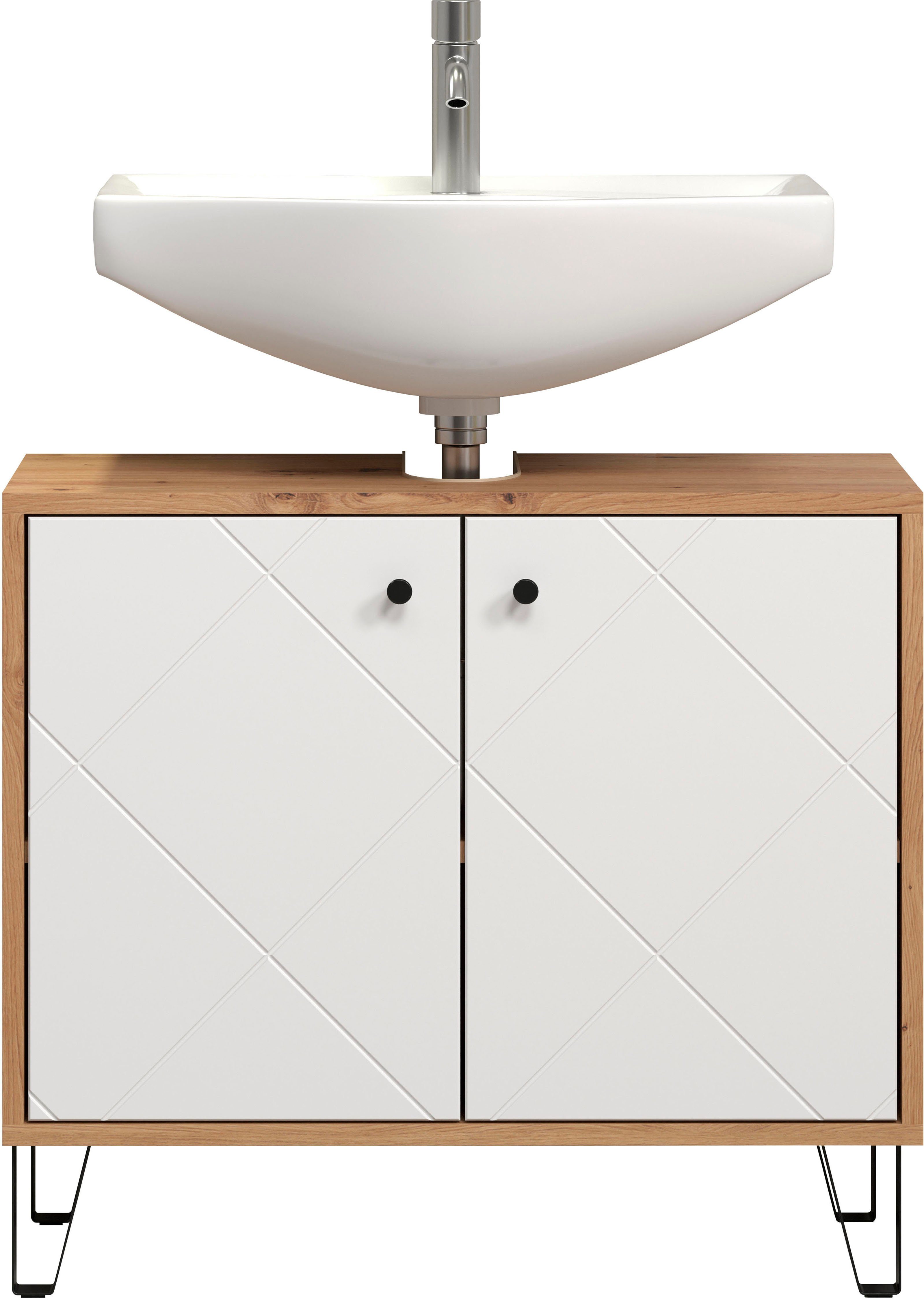 Places of Style Wastafelonderkast Tarragona Wastafel met frezingen in ruitlook - sifonuitsparing 7,5/24 cm (1 stuk)