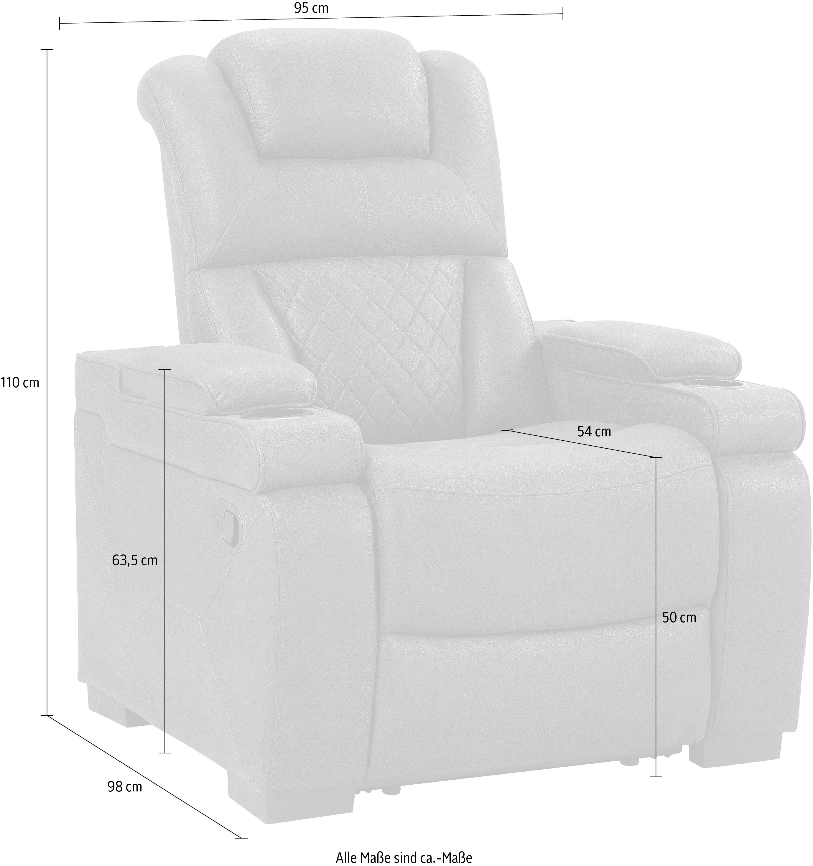ATLANTIC home collection Relaxfauteuil Faris Relaxfunctie, bekerhouder en opbergruimte in armleuningen