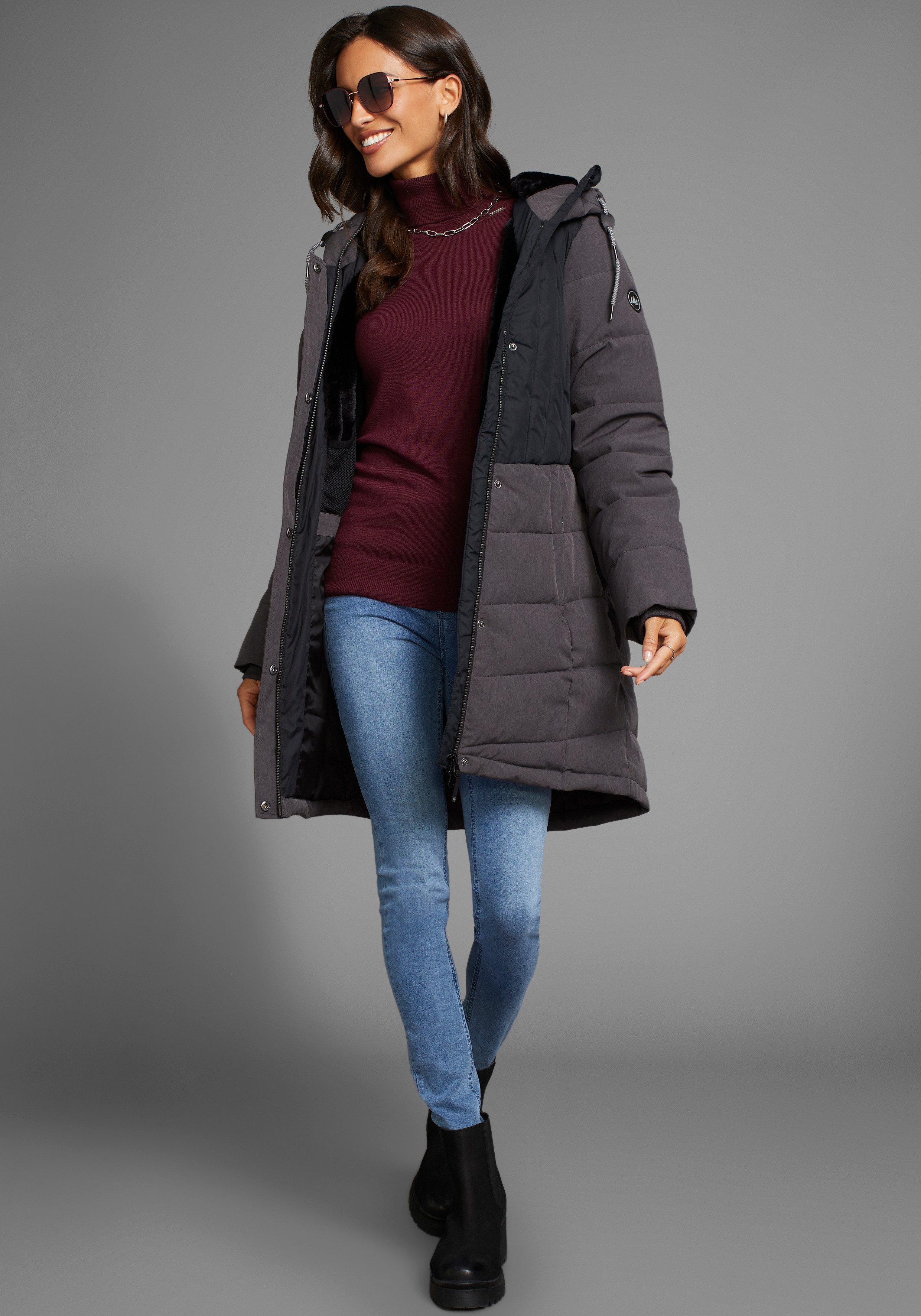 Polarino Winterjack gequilted winterparka met gevoerde capuchon