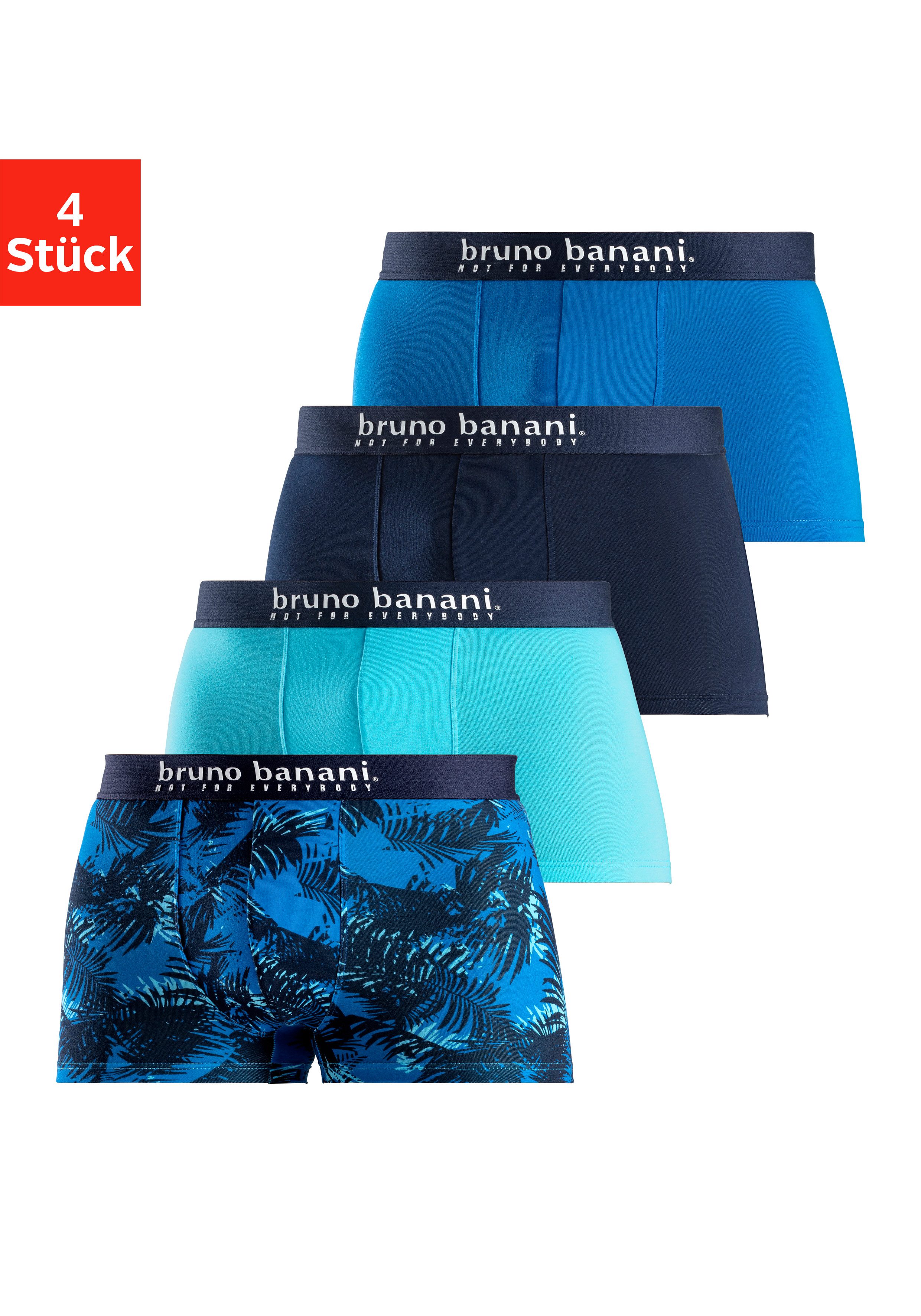 Bruno Banani Boxershort voor heren met palmprint en effen van katoenmix (4 stuks, Set van 4) heren boxershorts maat XL (7) blauw