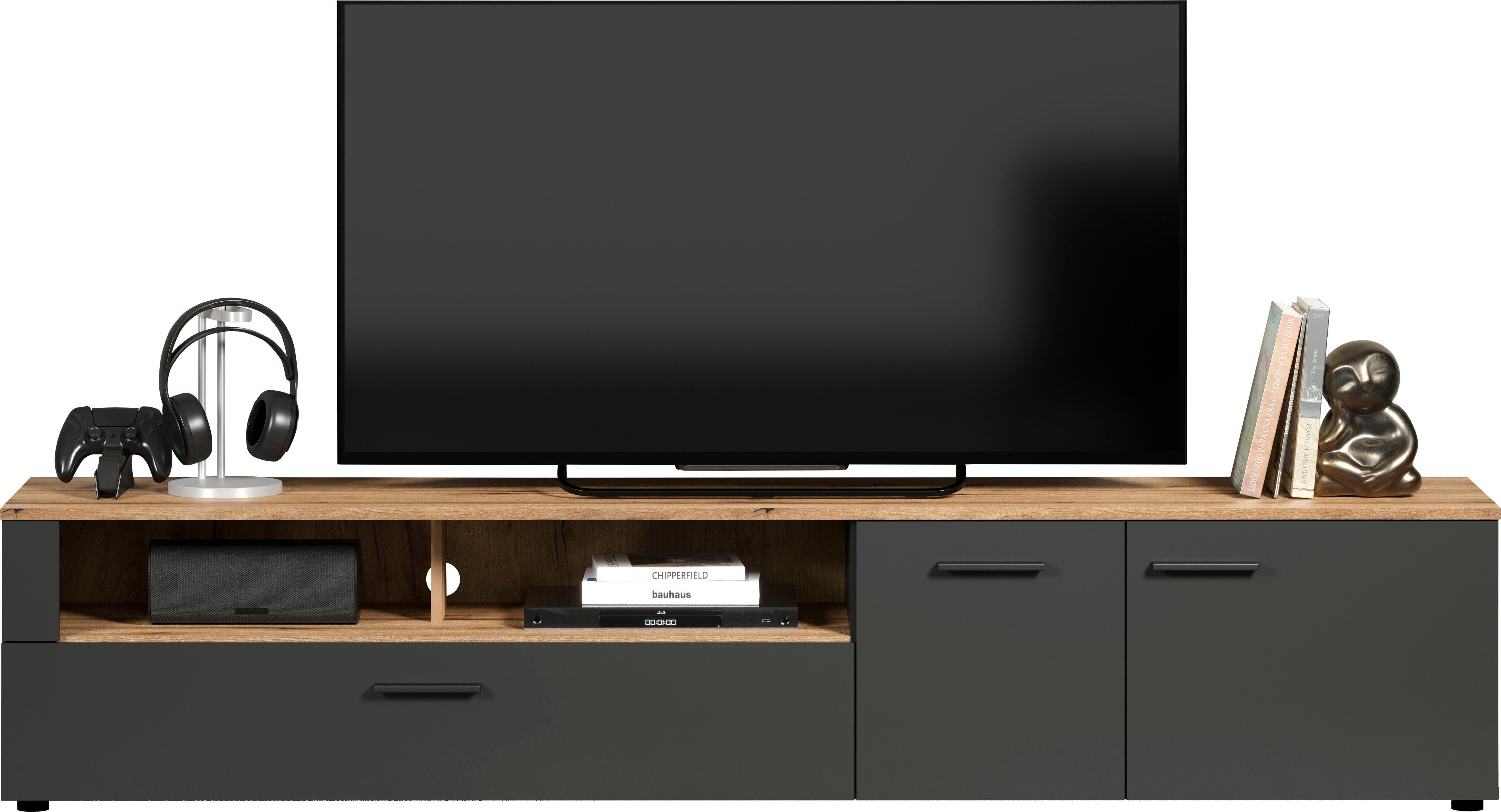 INOSIGN Tv-meubel Estepona TV-kast TV-board, breedte 210 cm, elegant en modern (1 stuk) lowboards grijs