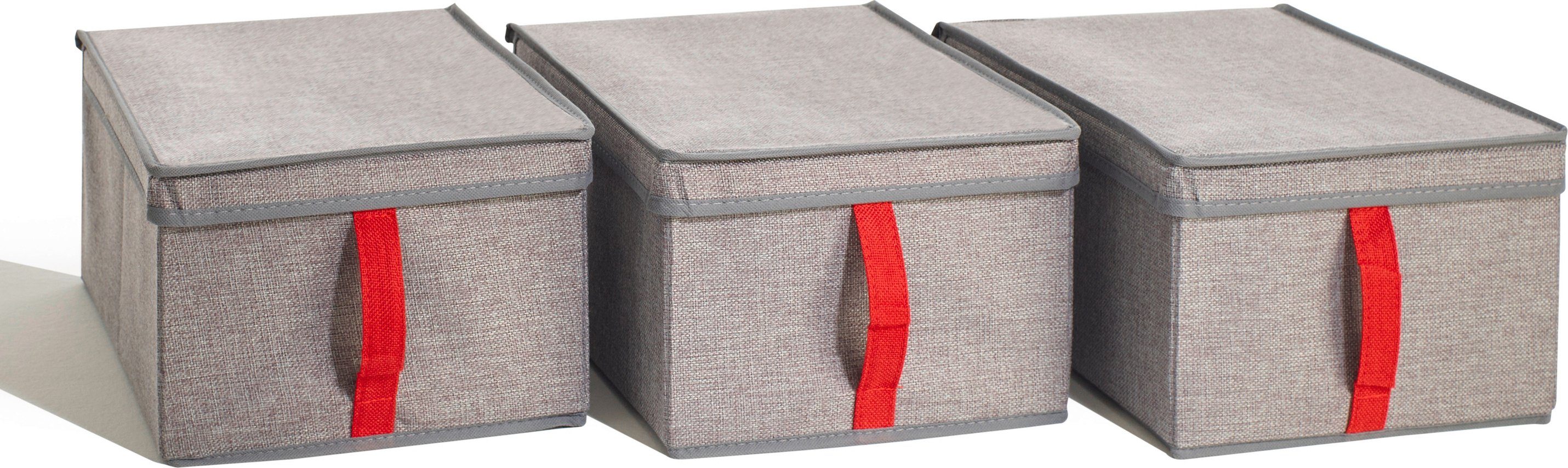 rauch Opbergbox Accessoires set van 3 stoffen dozen met deksel en rood lipje