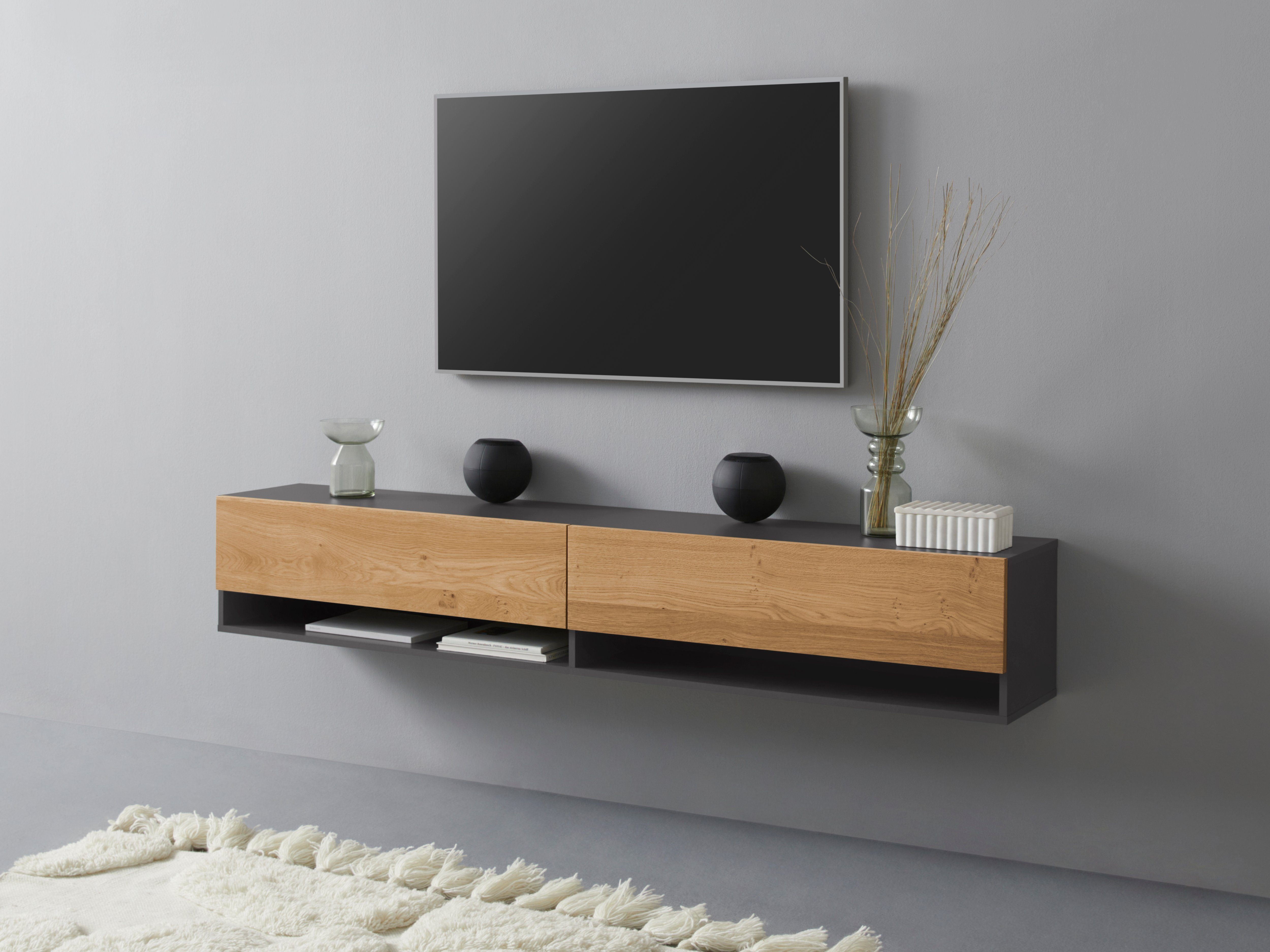 VOGL Möbelfabrik Tv-meubel 1237 Breedte 184 cm, hangend en staand, front van gefineerd eiken lowboards grijs