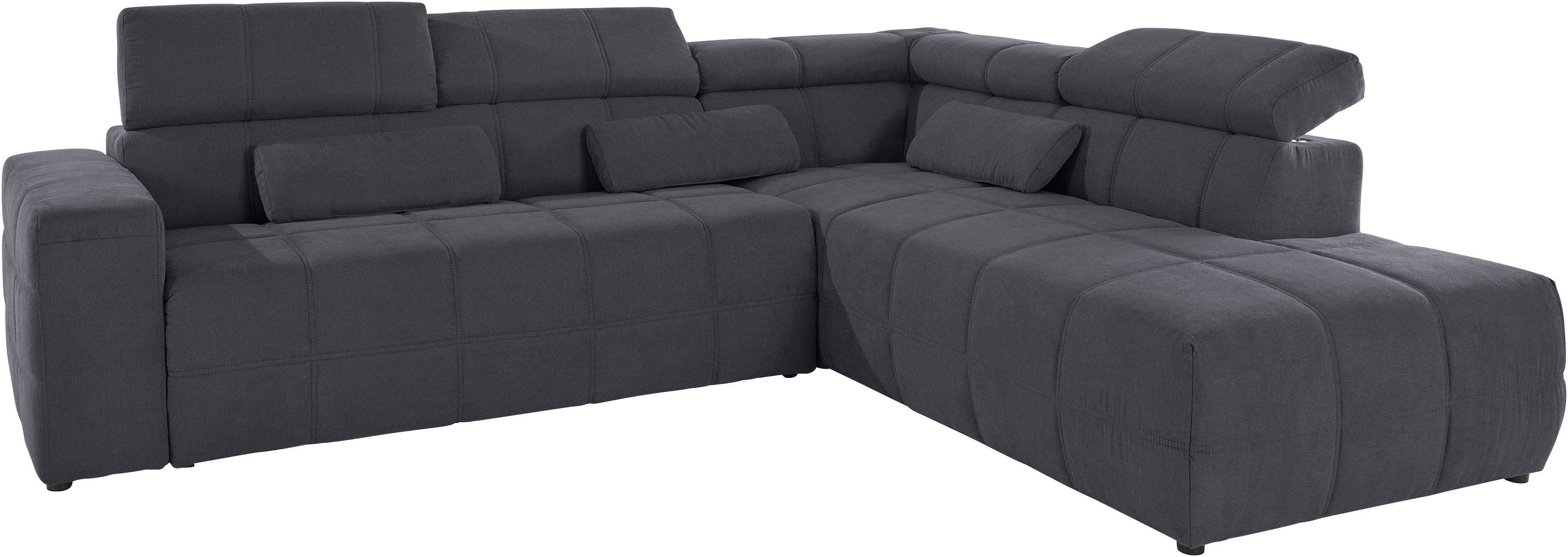DOMO collection Hoekbank Brandon L-vorm, ook in leer met verstelbare hoofdsteun, naar keuze met verstelbare zitdiepte