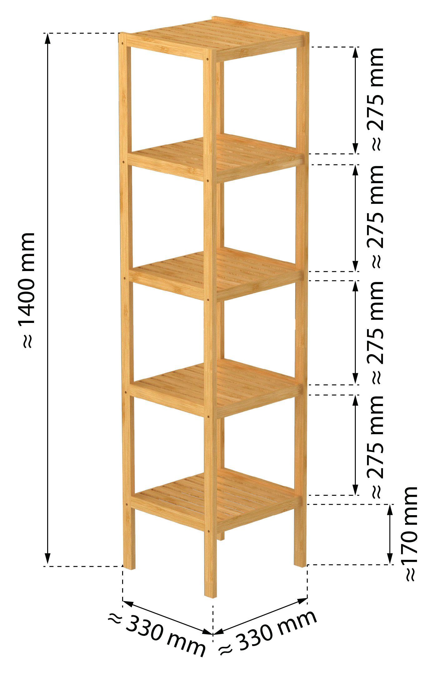 Eisl Badkamerrekje Bambus Bamboe, badkamerrekje smal met 5 legvakken, 34 cm breed