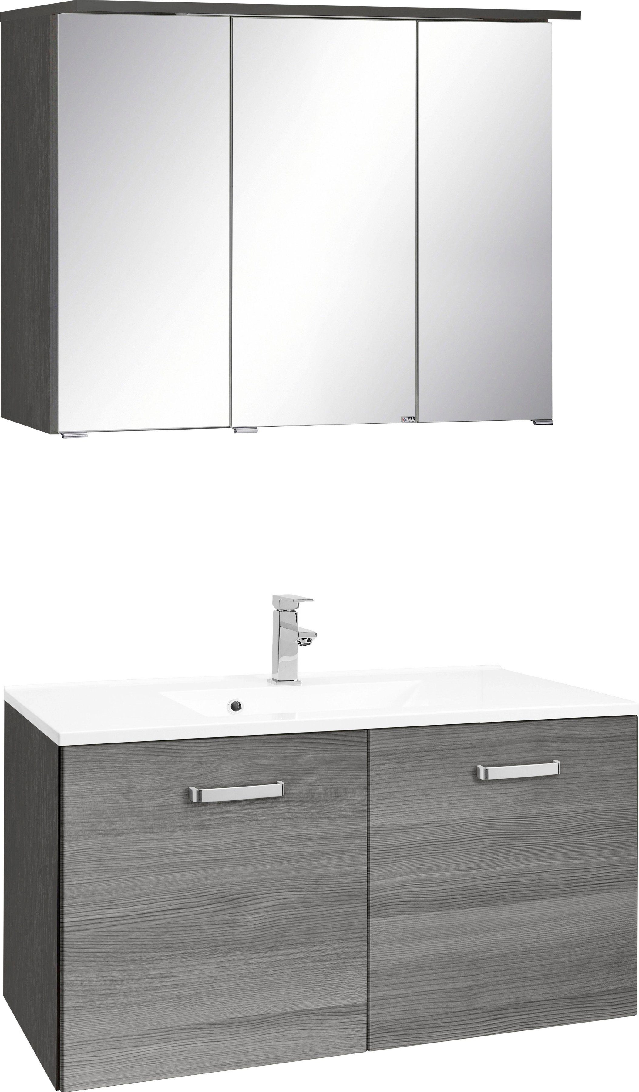 welltime Badkamerserie Ravenna Breedte 90 cm, spiegelkast en wastafelonderkast (2-delig) badmeubelsets grijs