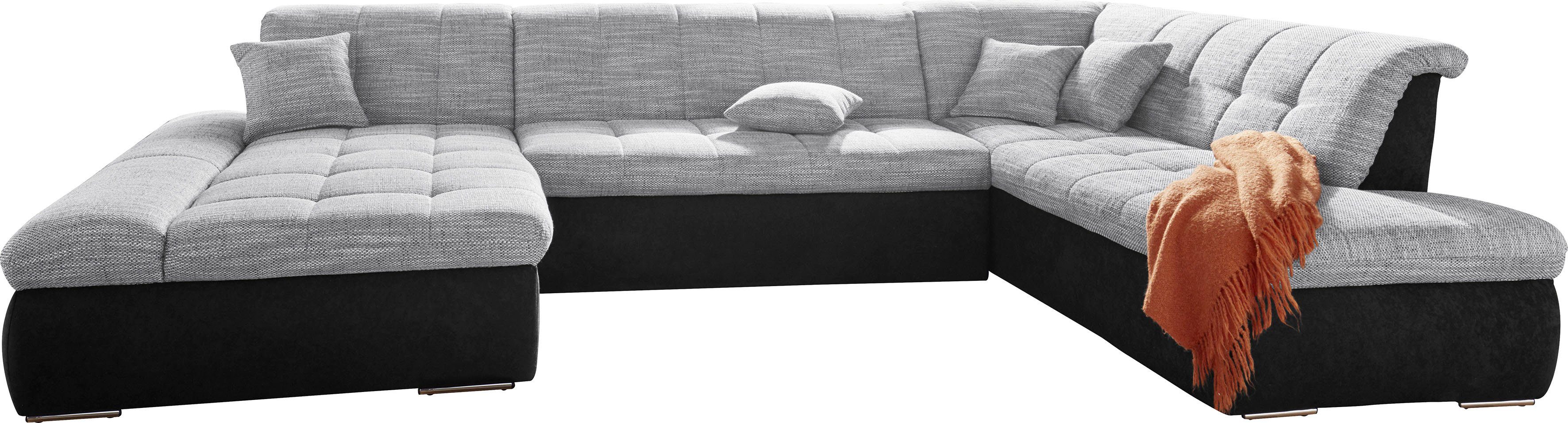 DOMO collection Zithoek PB Moric optioneel met slaapfunctie + armsteunverstelling, L-vorm XXL-formaat BxDxH: 353x216x80 cm, fijn doorgestikt patroon, incl. sierkussens