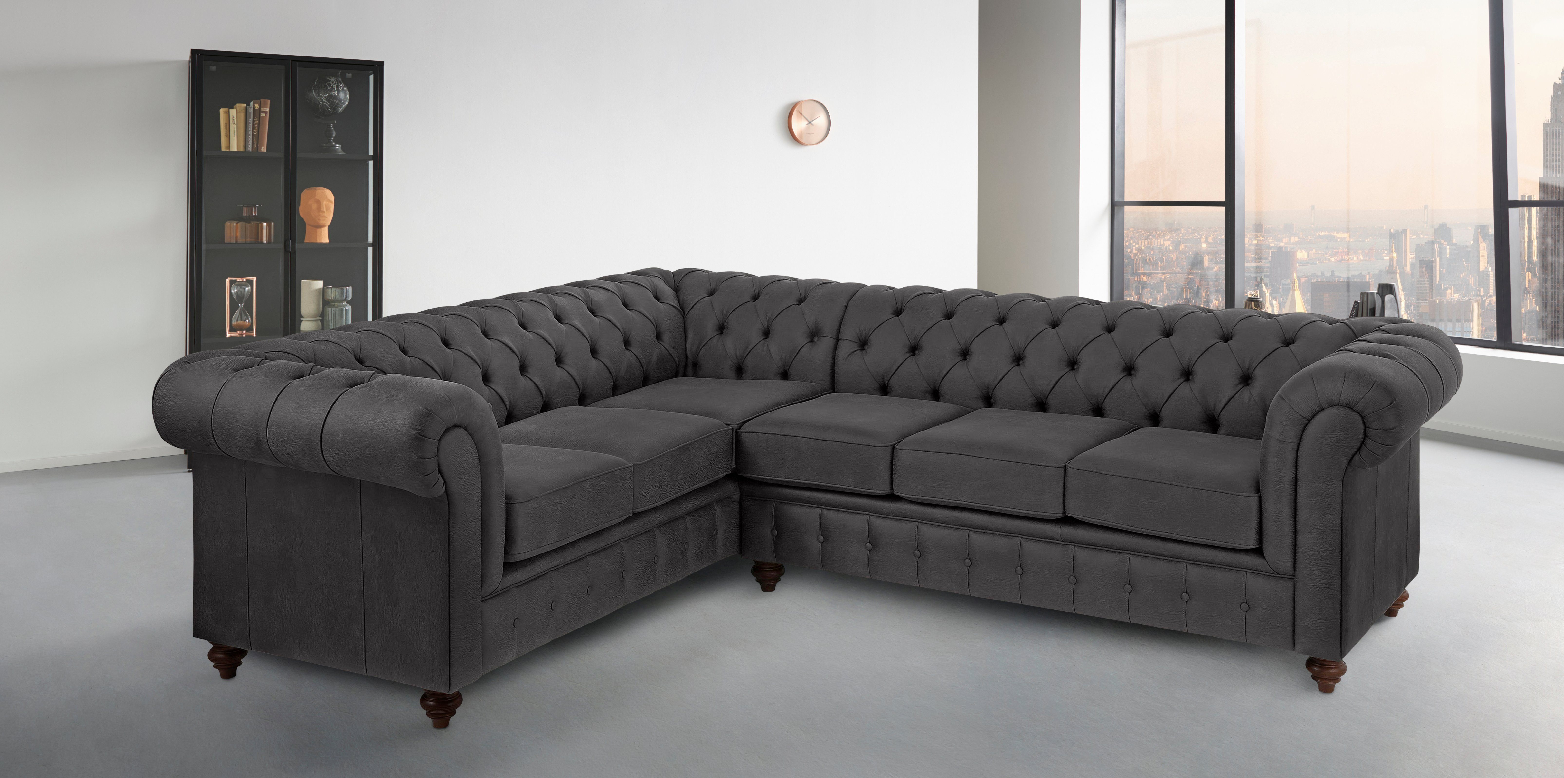Home affaire Chesterfield-bank Chesterfield hoekbank, ook in leer L-vorm hoogwaardige knoopdetails, langer gedeelte links of rechts naar keuze