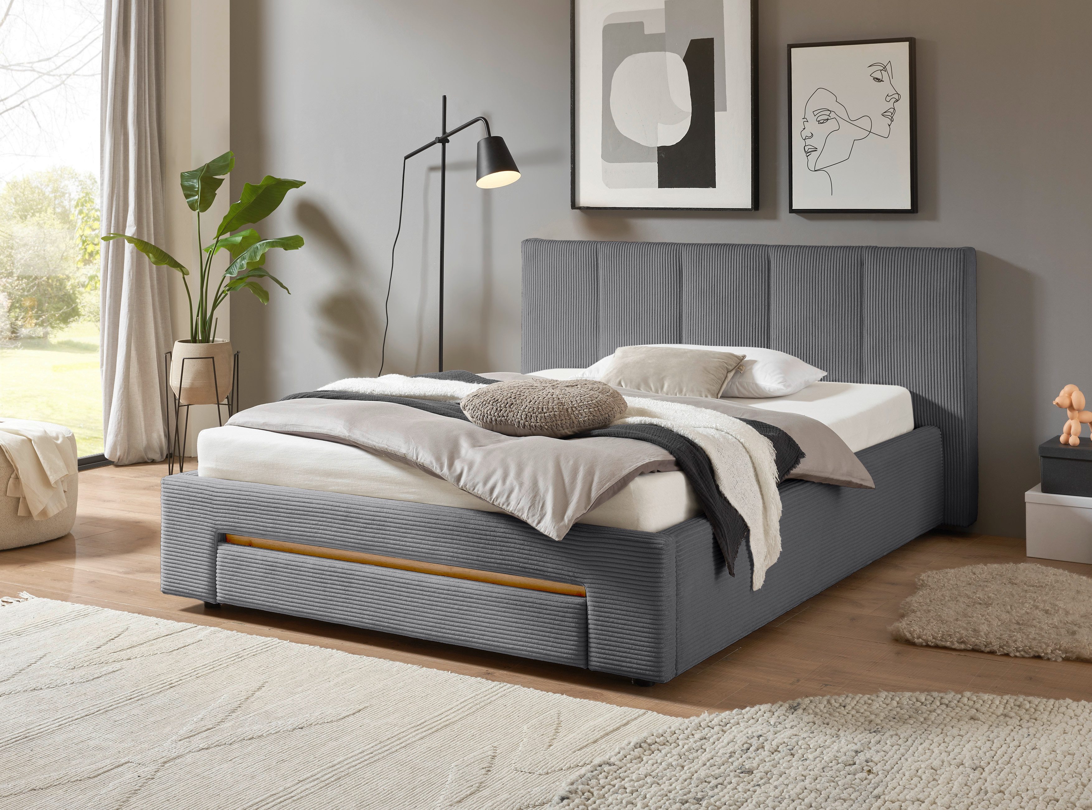 INOSIGN Gestoffeerd bed CiTY/GiRON, bedframe met bedlade, gestoffeerd opbergbed met hondenbed of opberglade, bekleding van corduroy of linnenlook